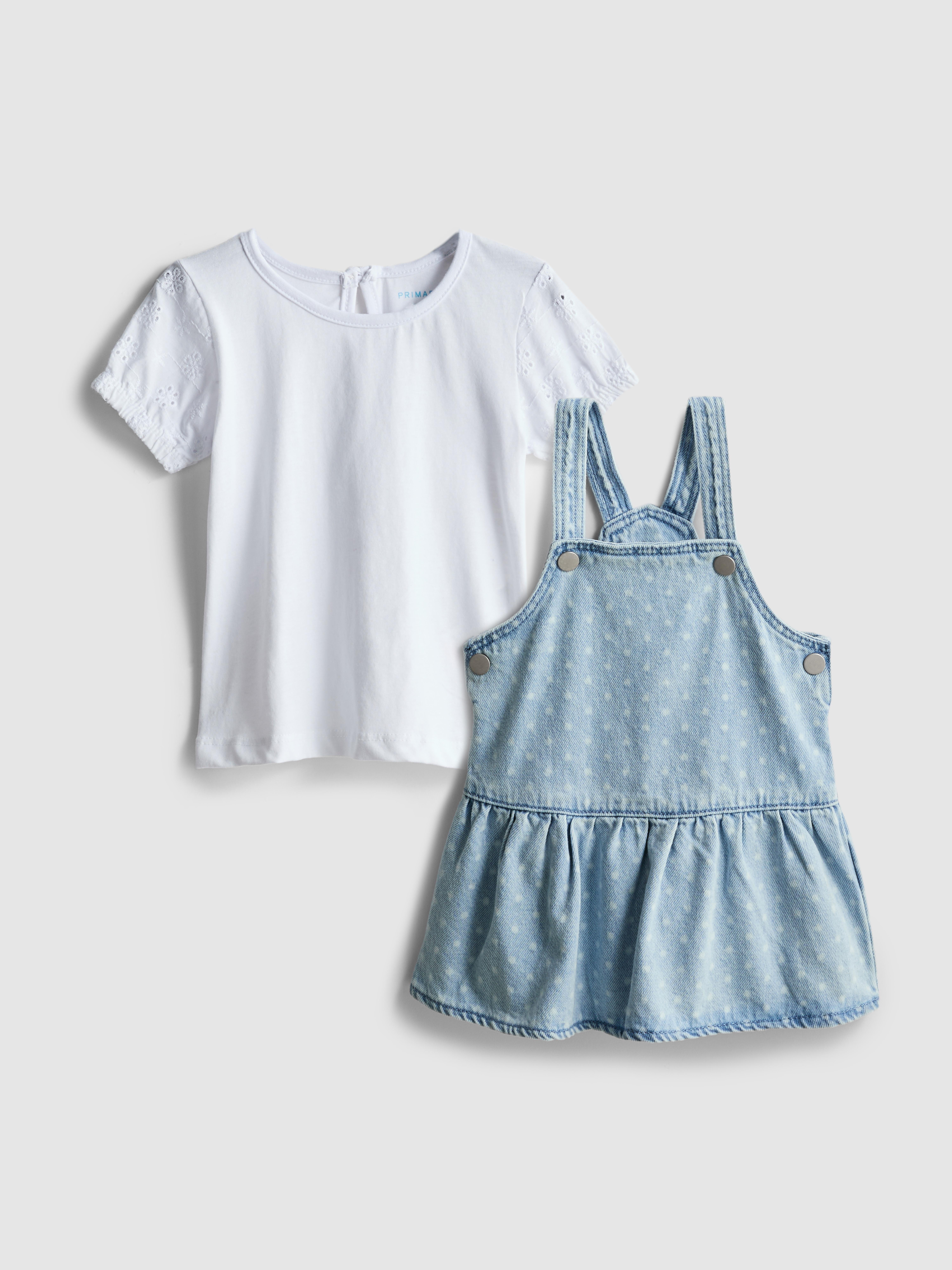 0–36 Monate | T-Shirt und Latzkleid mit Pünktchenmuster