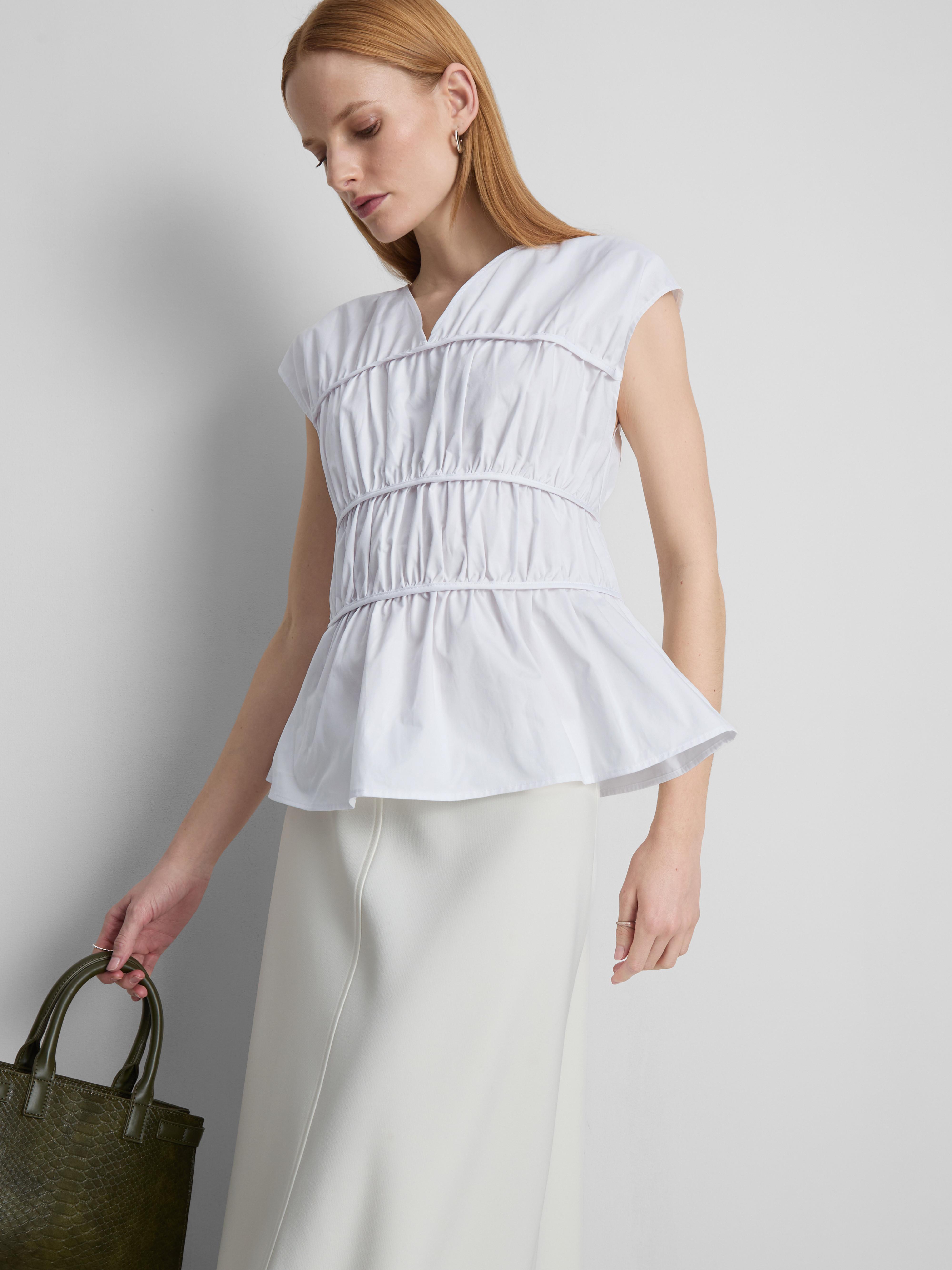 The Edit Poplin Shirred V-Neck Top