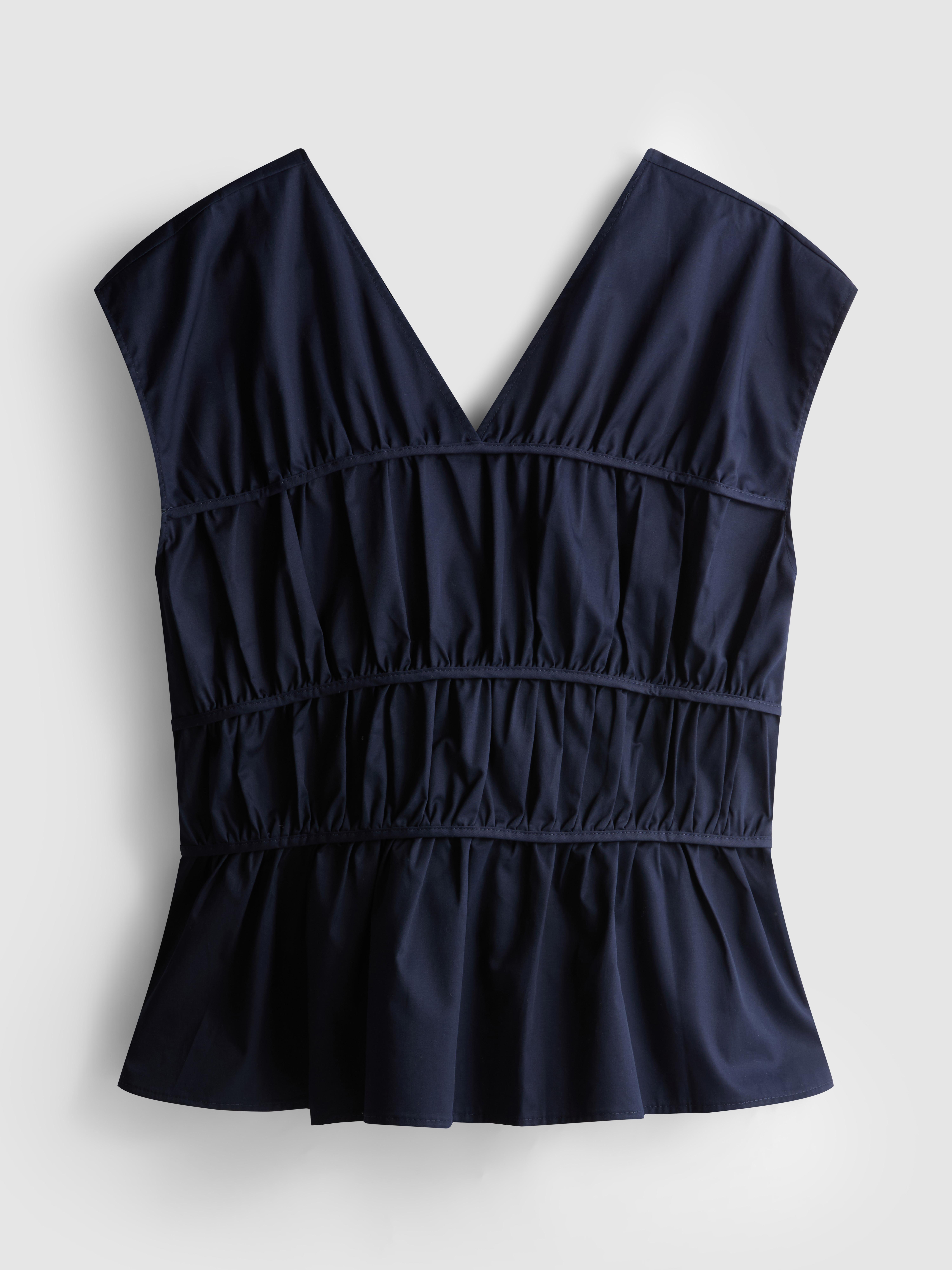 Women's Navy The Edit Poplin Shirred V-Neck Top | Primark