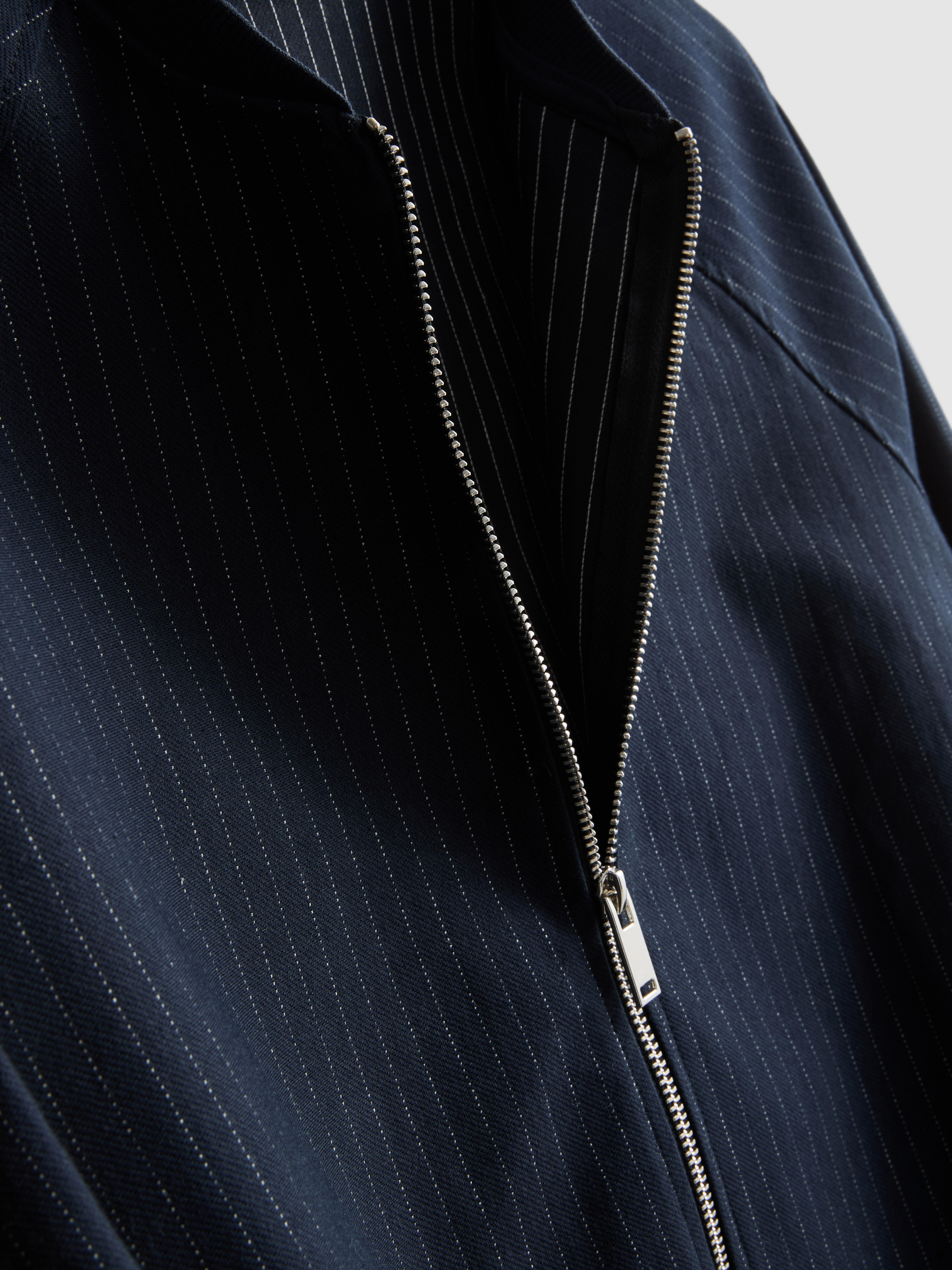 Women's Navy Pinstripe Zip-Up Bomber Jacket