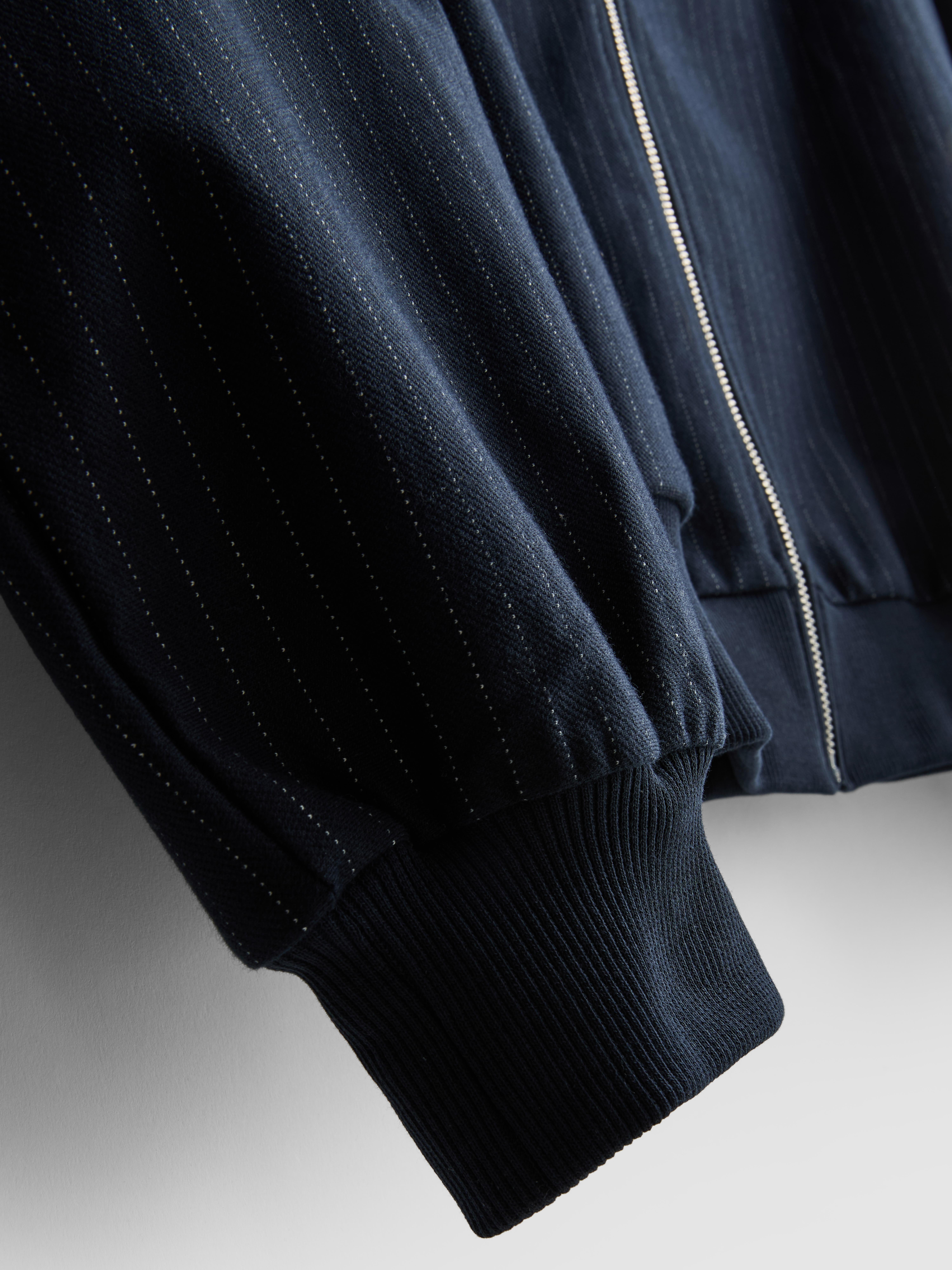 Women's Navy Pinstripe Zip-Up Bomber Jacket