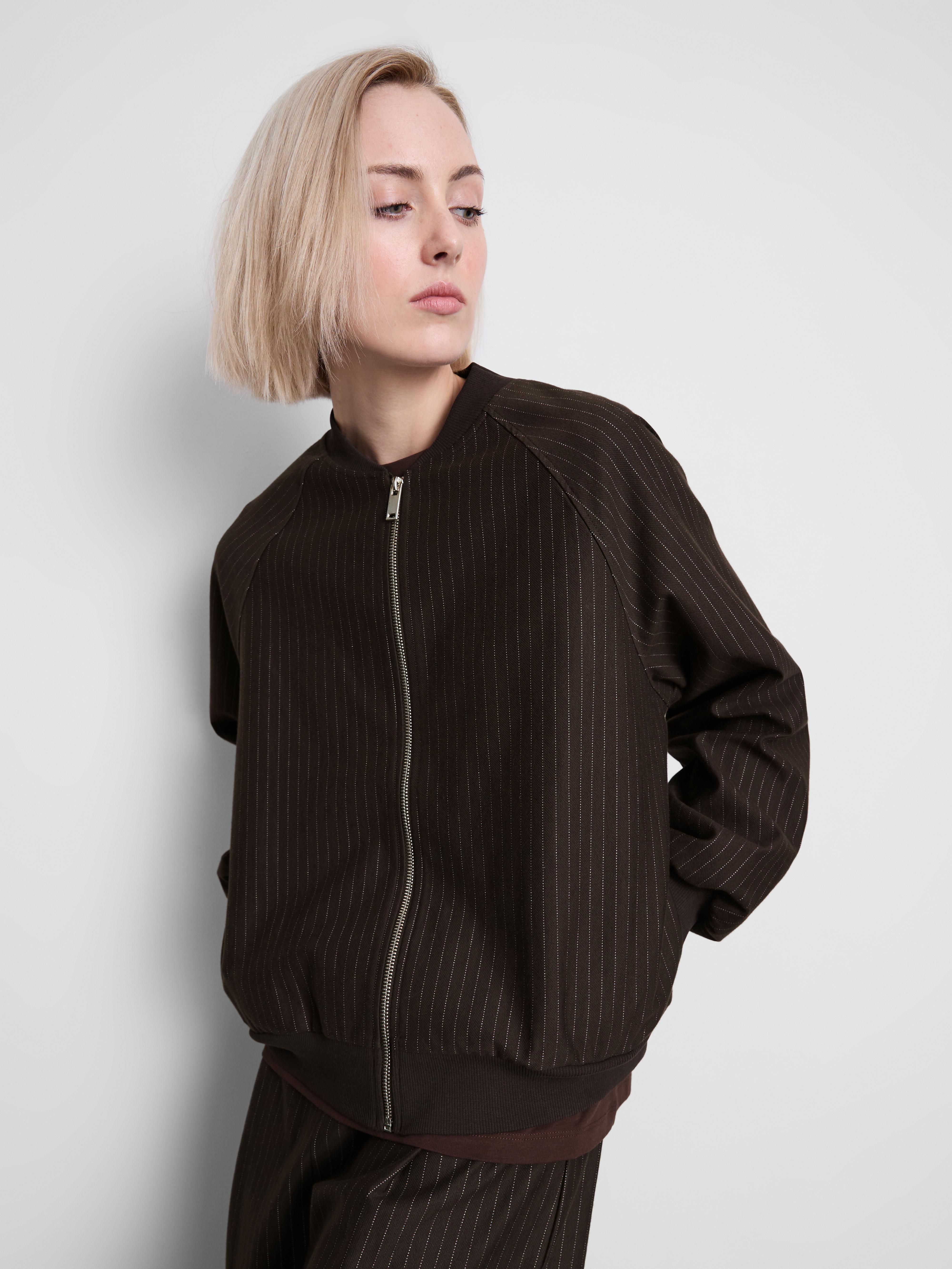 Pinstripe Zip-Up Bomber Jacket