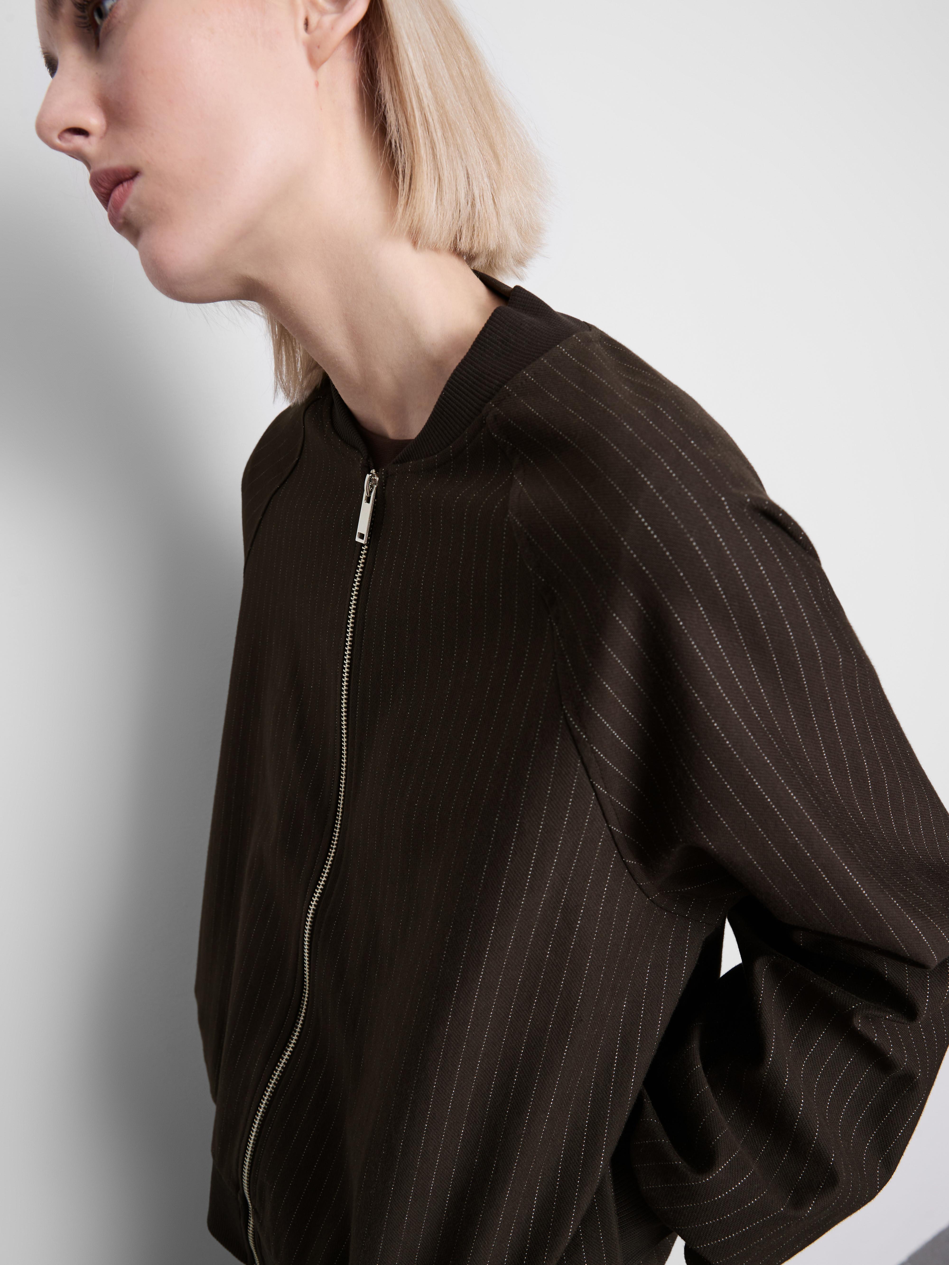 Women's Chocolate Pinstripe Zip-Up Bomber Jacket
