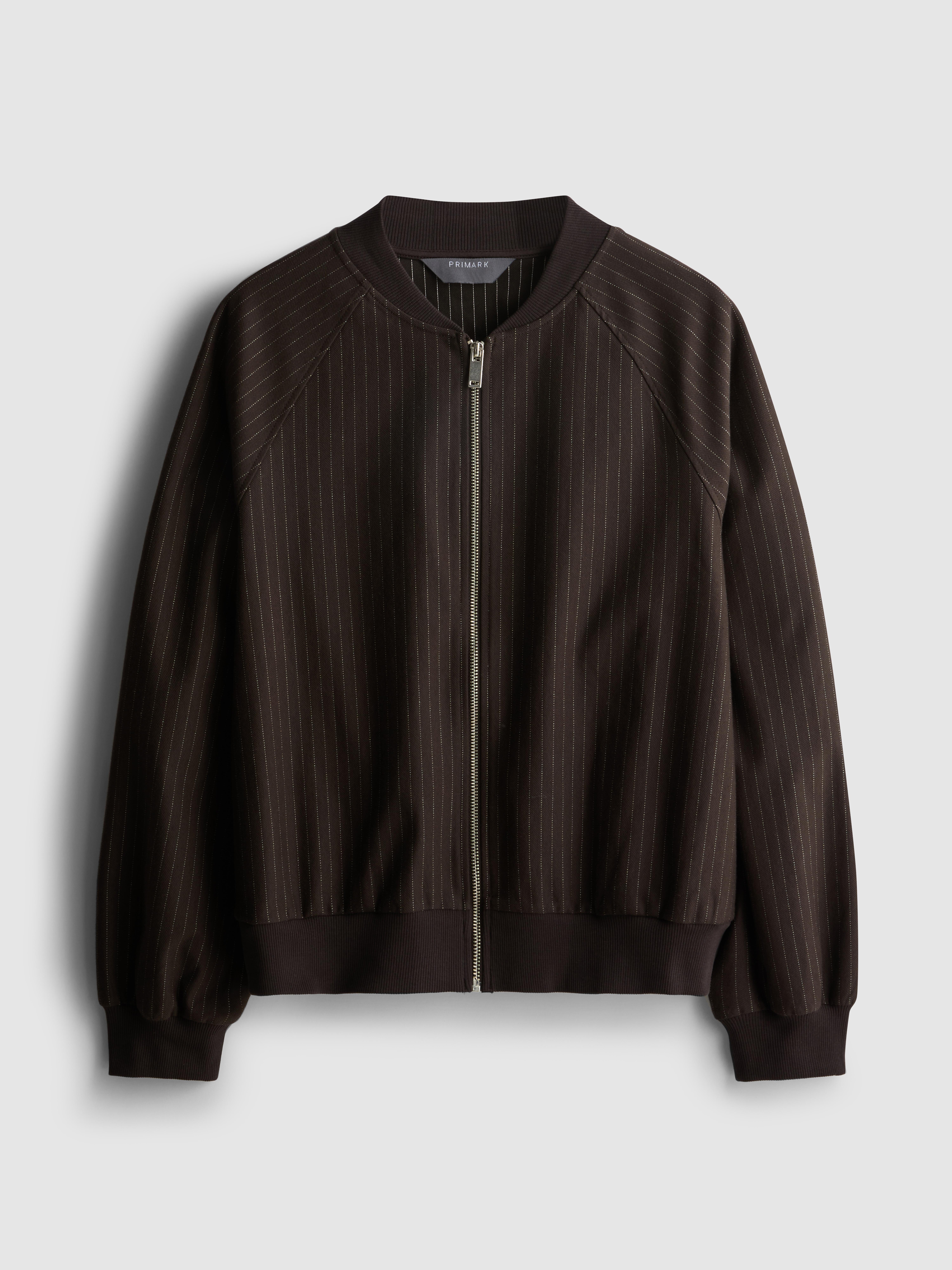 Women's Chocolate Pinstripe Zip-Up Bomber Jacket