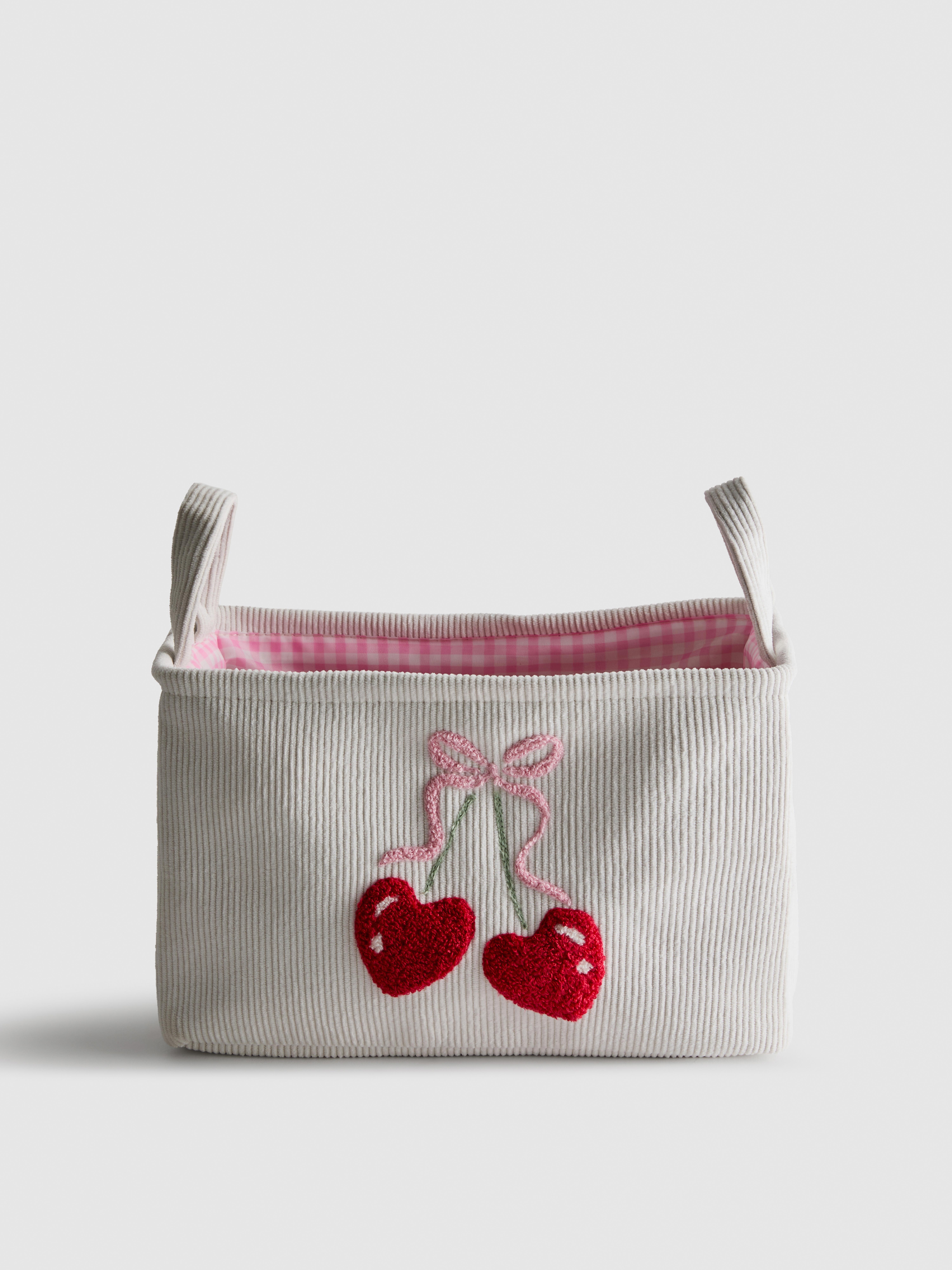 Panier de rangement en velours côtelé à motif cerise
