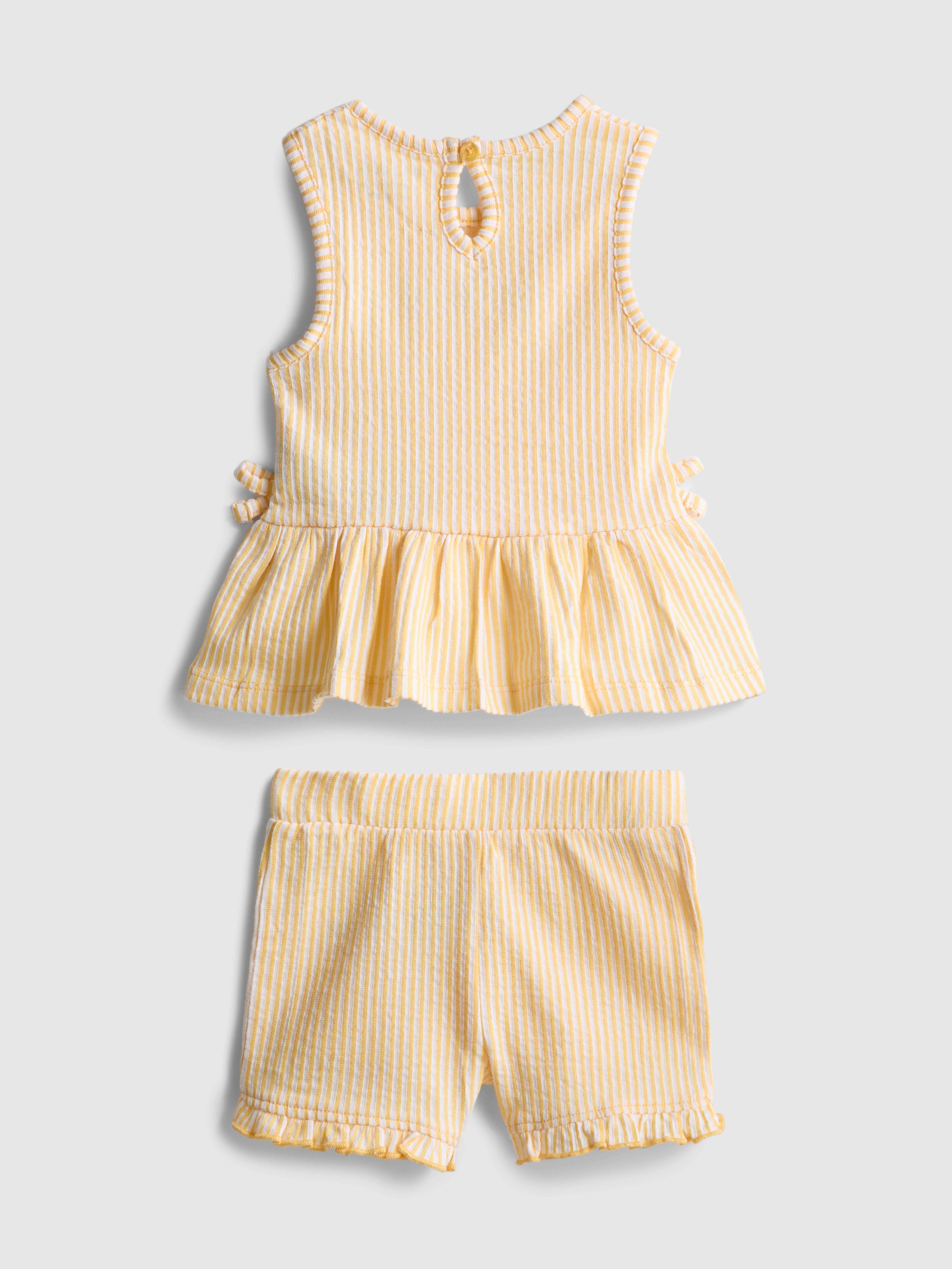 0-36mths | Floral Embroidered Peplum-Hem Top and Shorts Set