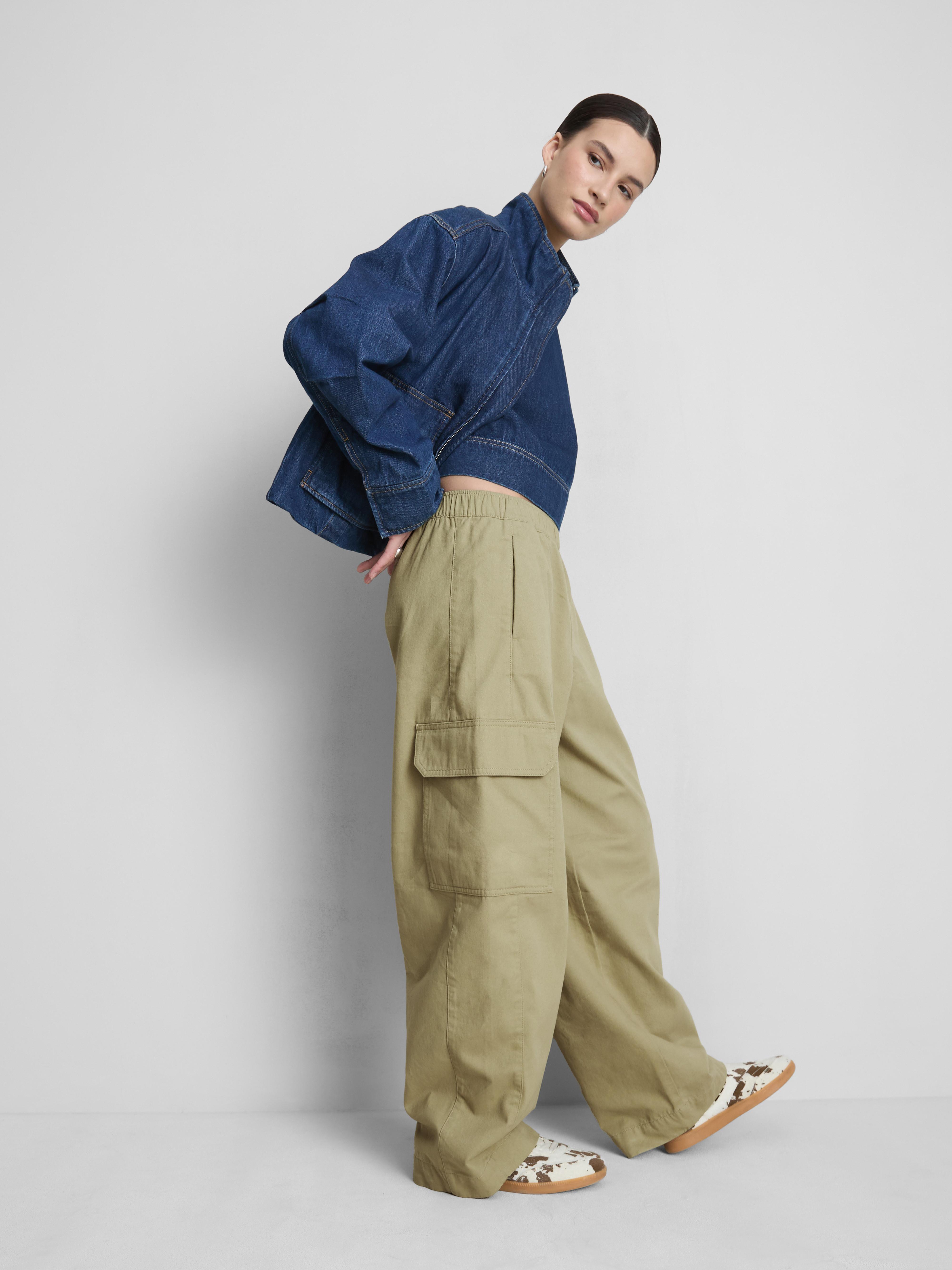 Women's Green Cotton Wide-Leg Utility Pants | Primark