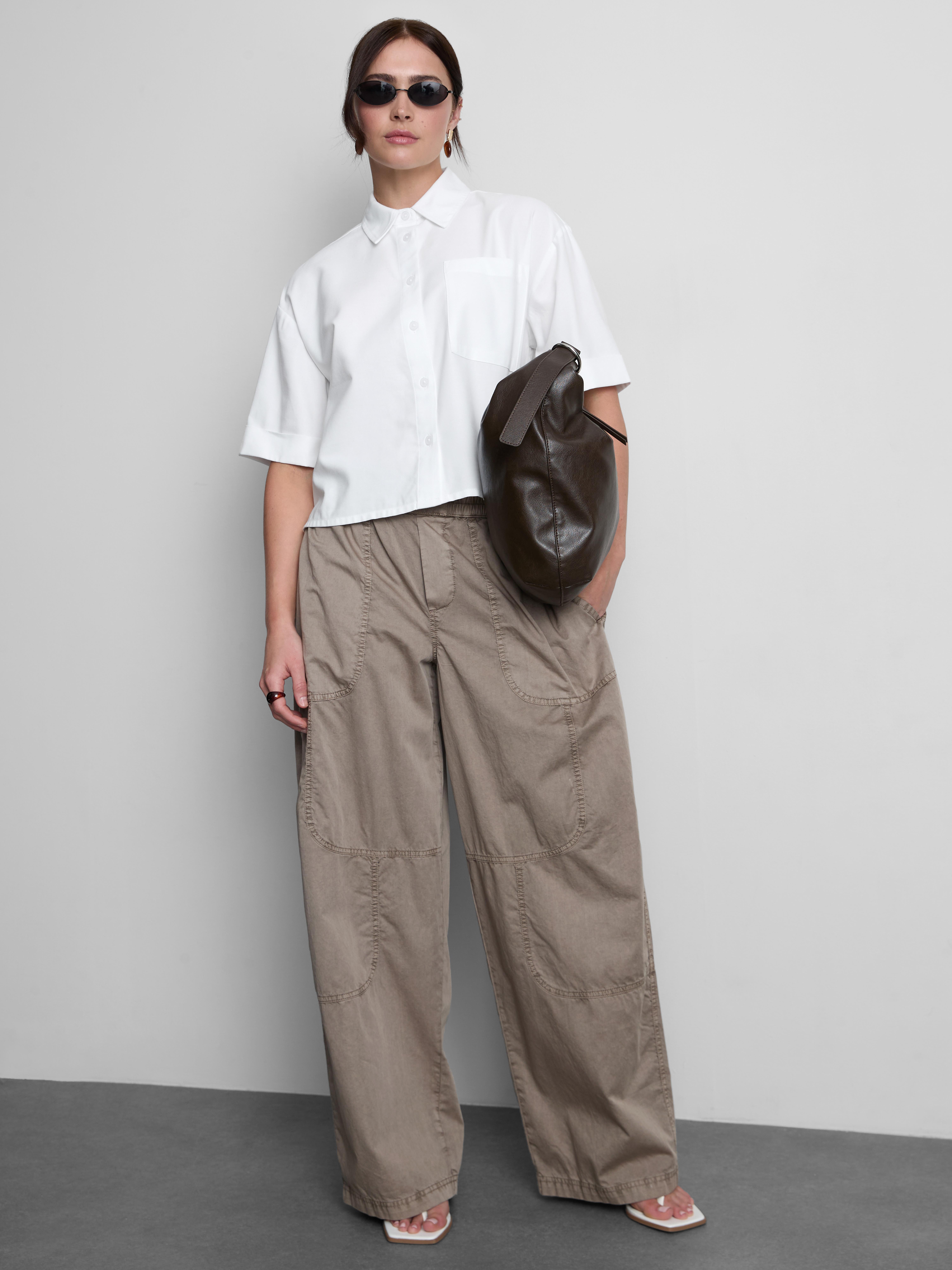 Cropped Boxy Short-Sleeve Oxford Shirt