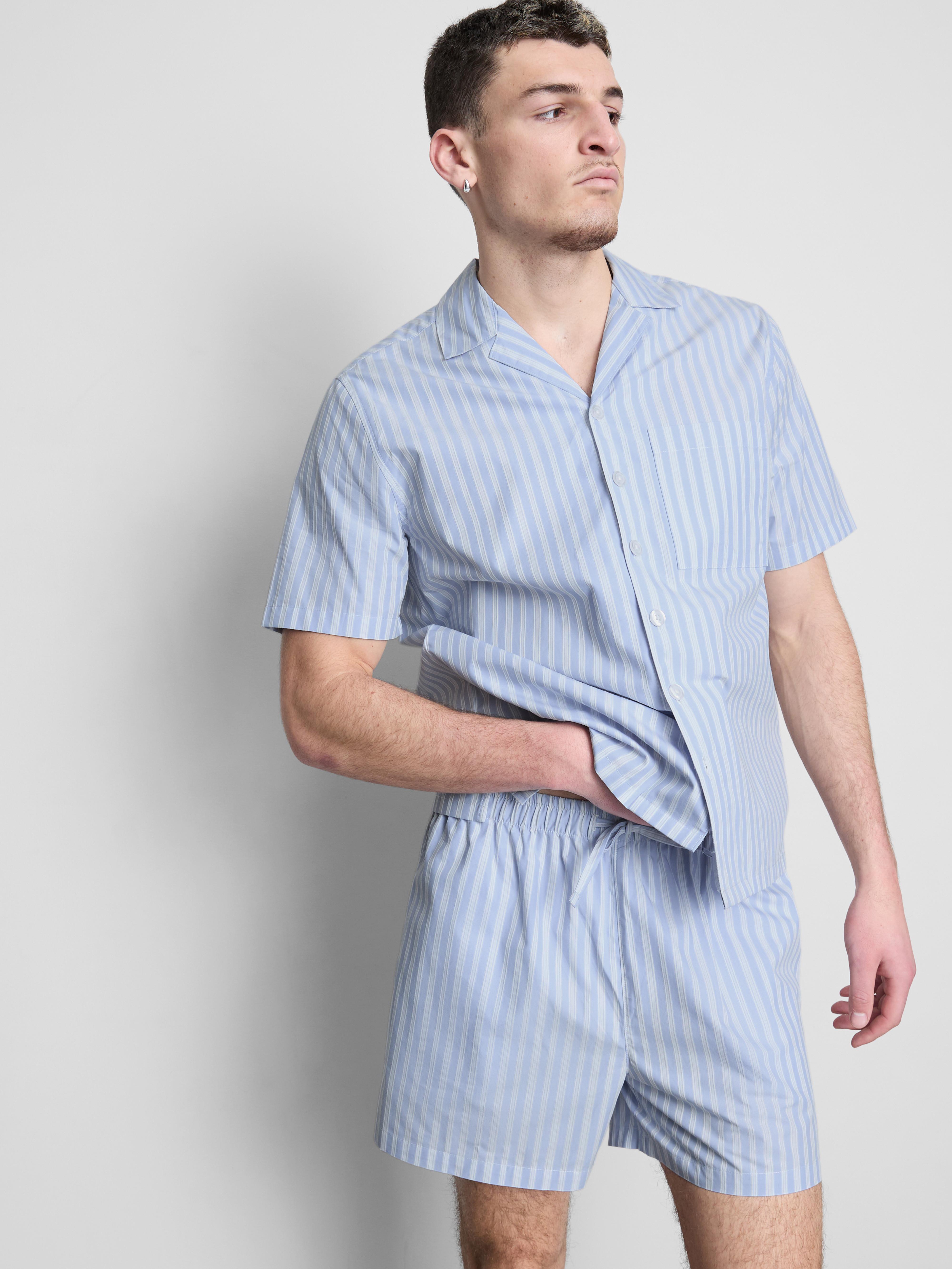 Gestreept pyjama-overhemd met reverskraag