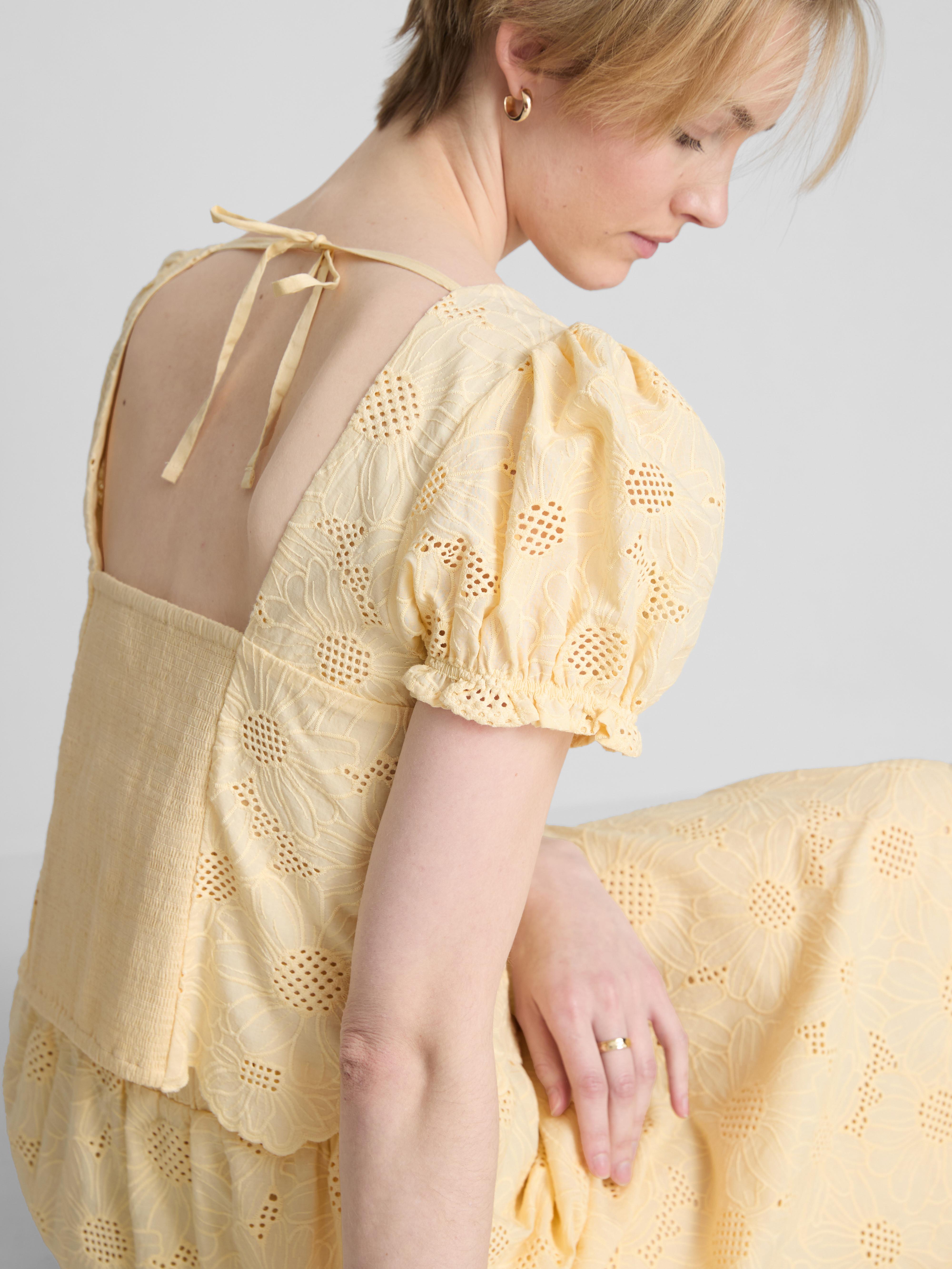 Cotton Broderie Puff Sleeve Top