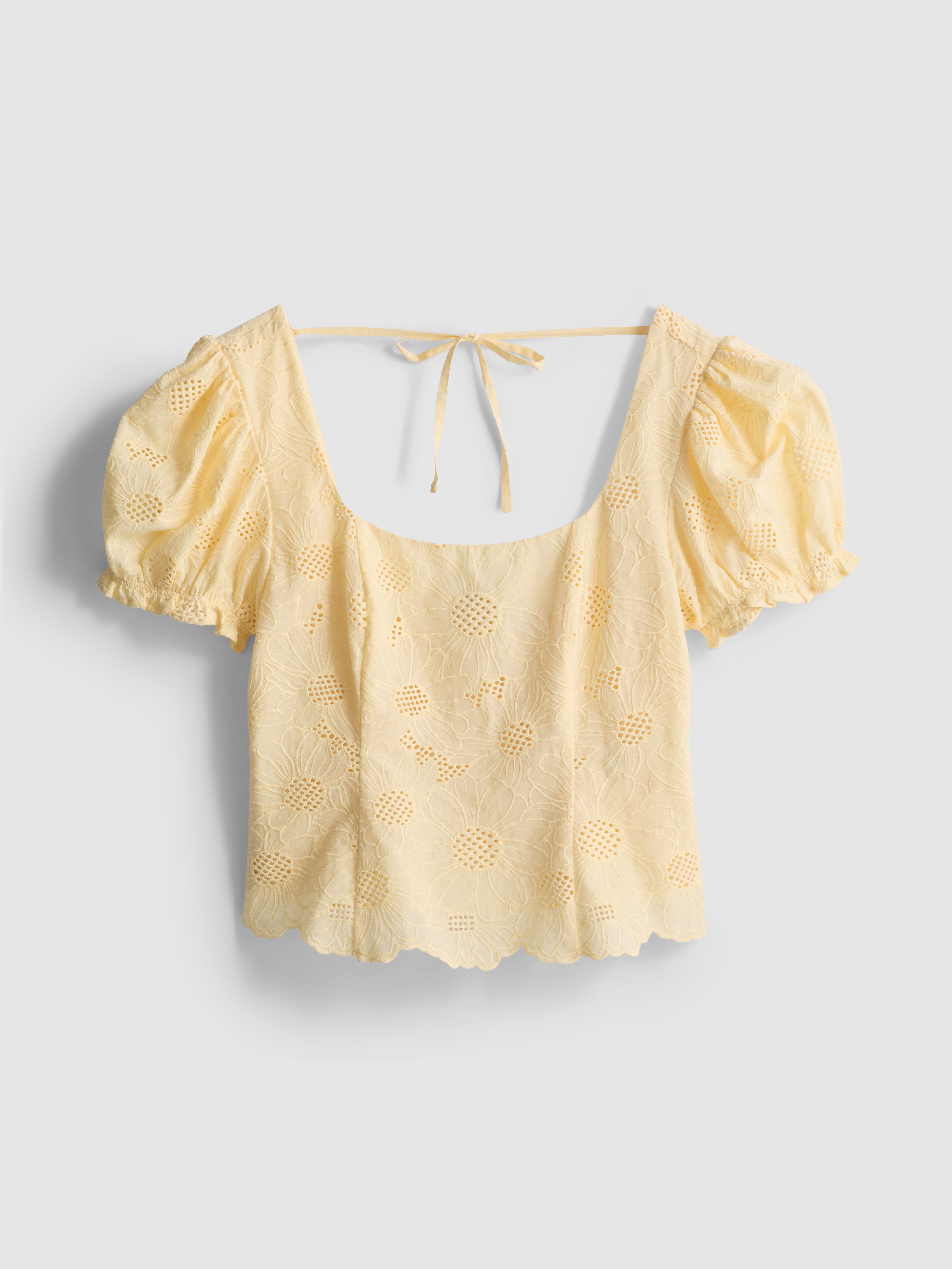 Cotton Broderie Puff Sleeve Top