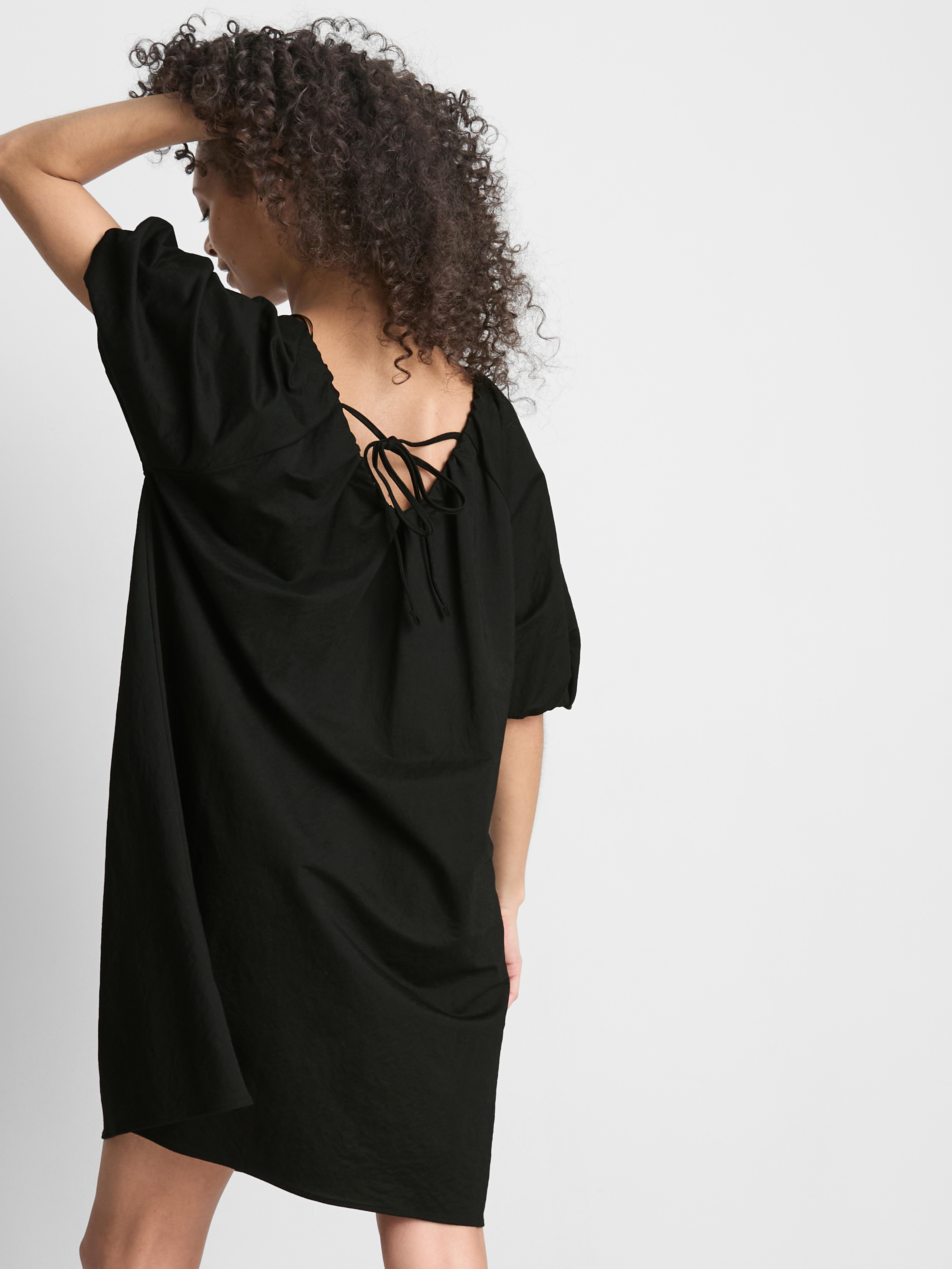 black palermo puff sleeve mini dress Threadbare Women's Black Puff Sleeve Tie Front Smock Mini Dress
