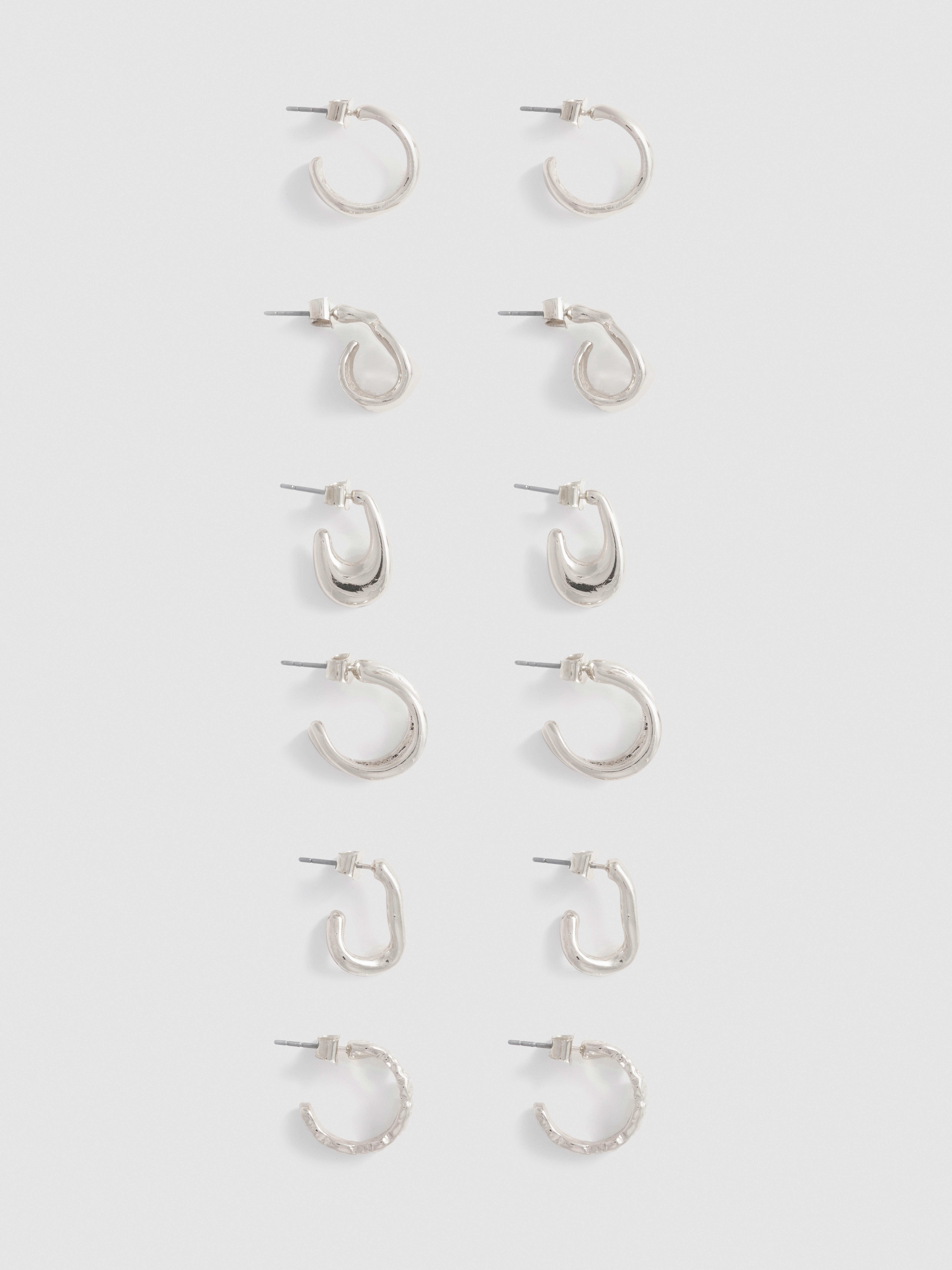 6pk Molten Metal Hoop Earrings