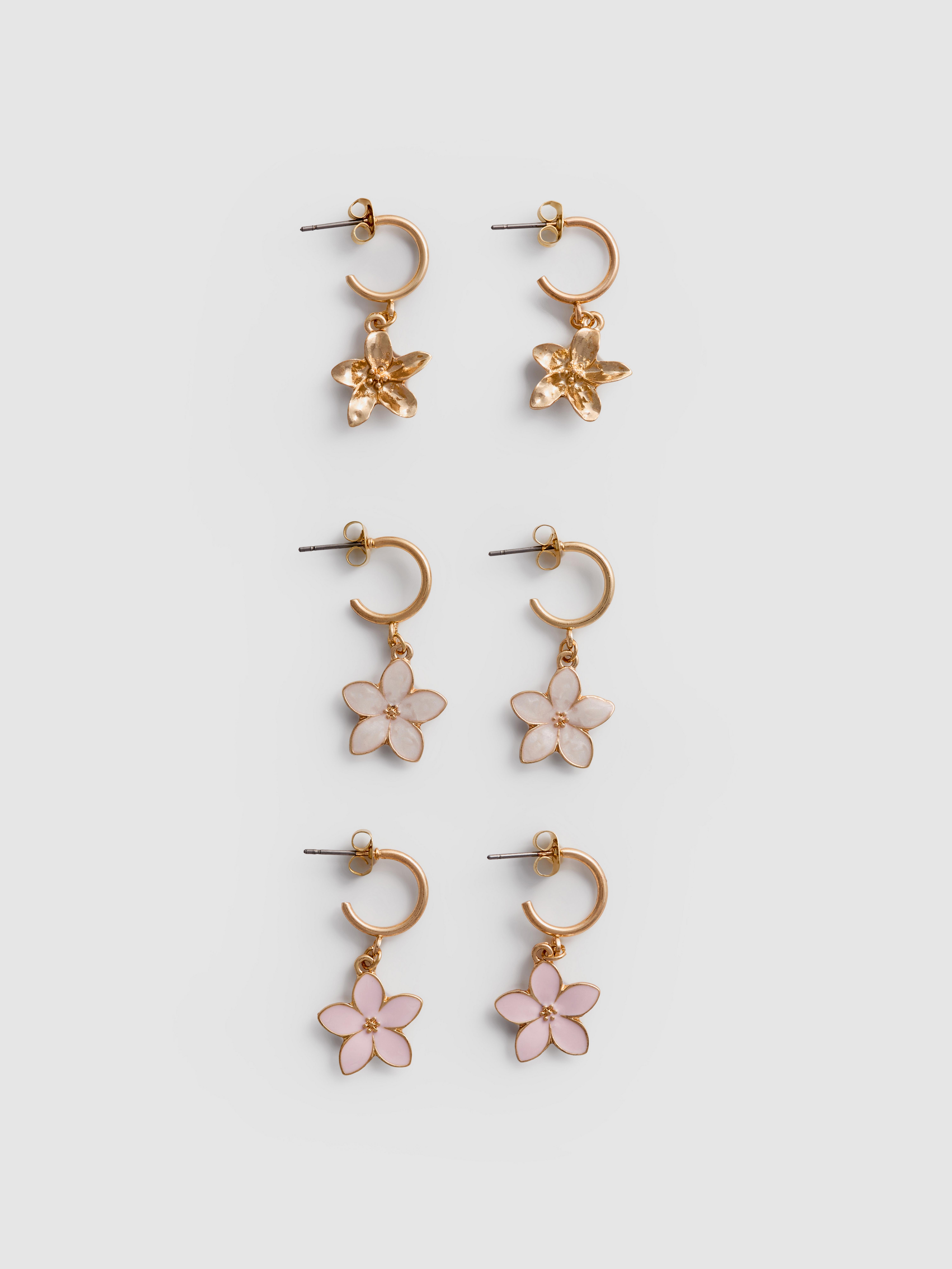 Lot de 3 créoles à fleurs