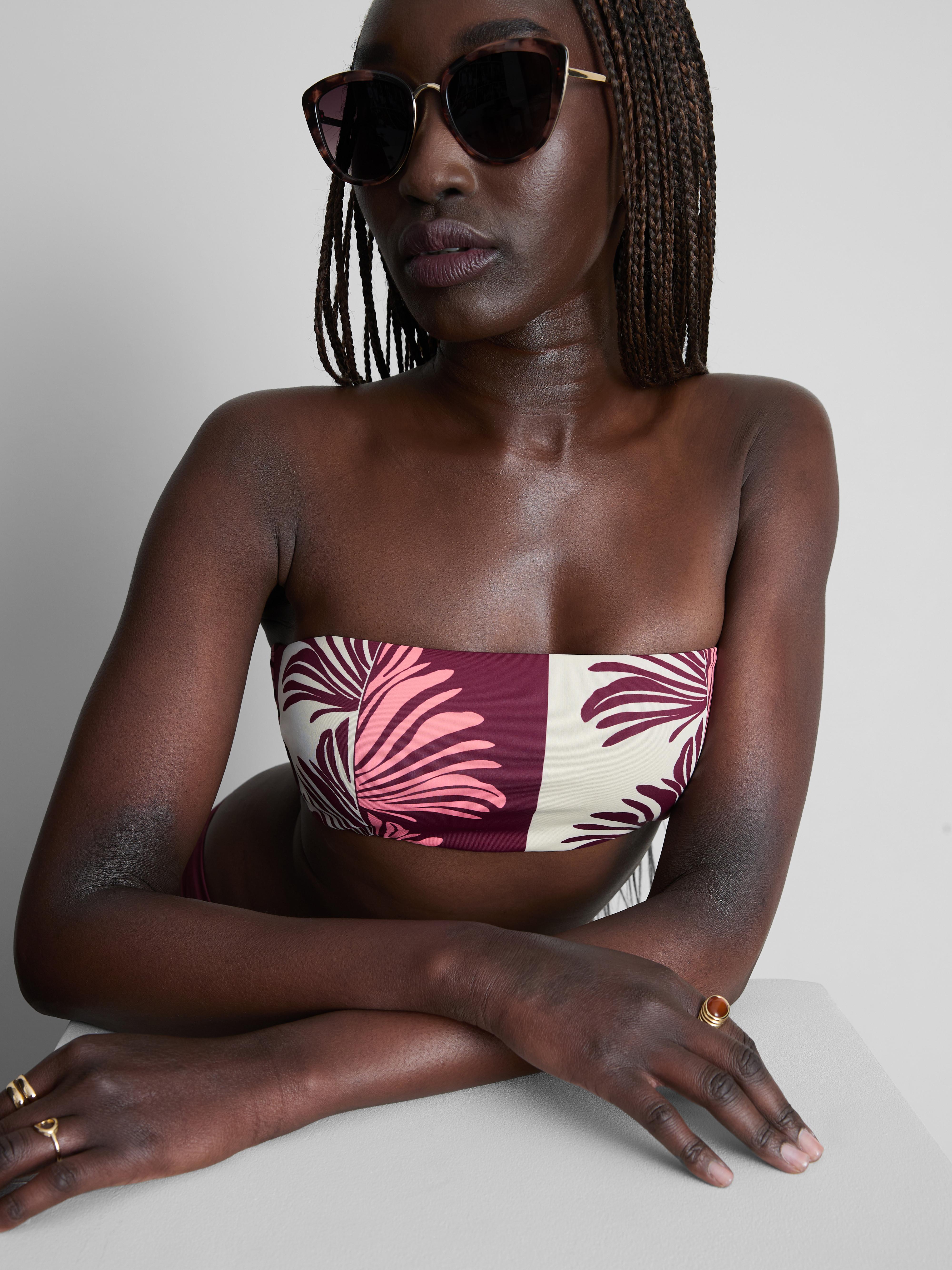 Top de bikini bandeau estampado tropical