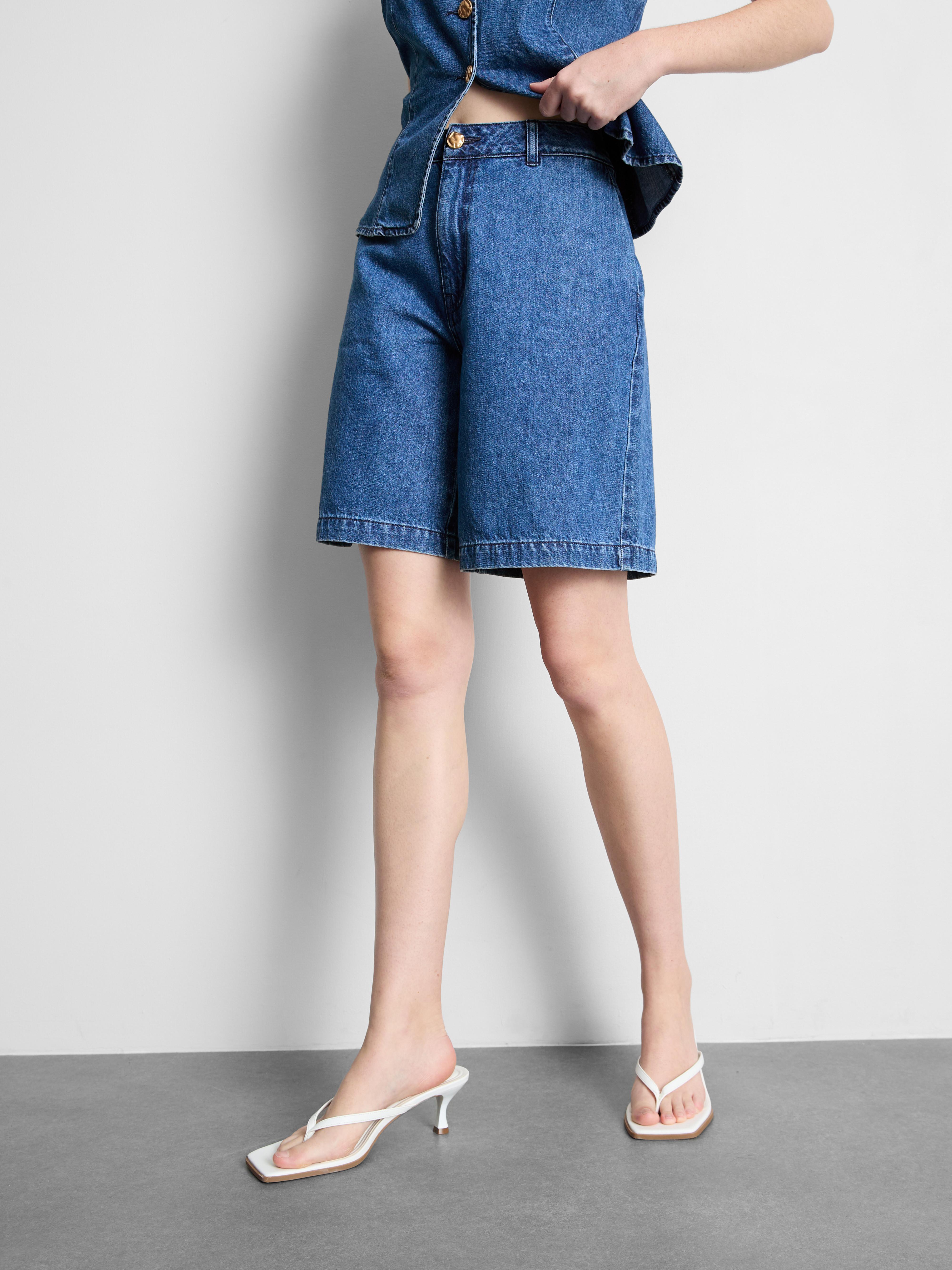 Pantaloni scurți tip bermude din denim din bumbac