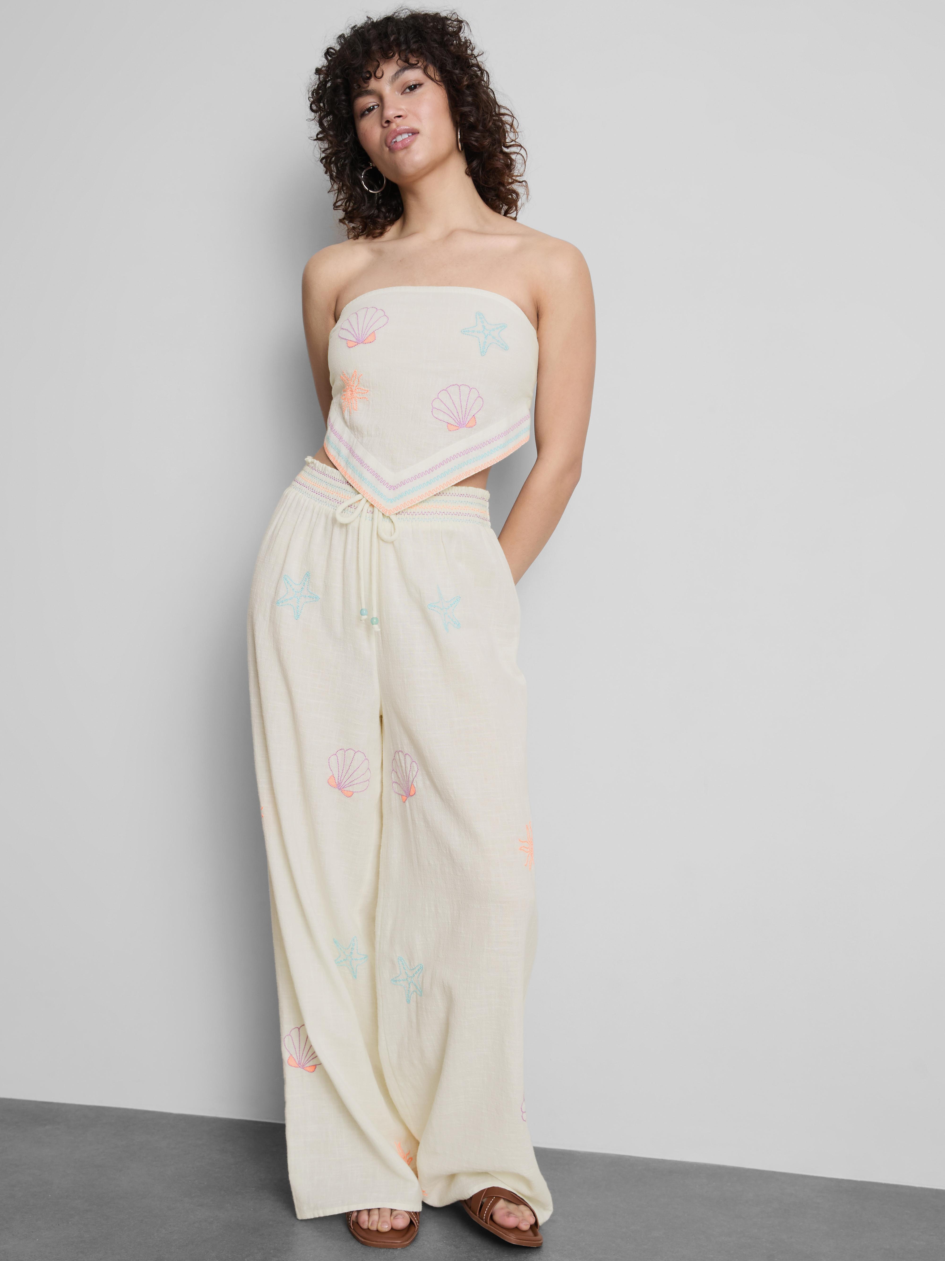 Top de playa tipo bandana bordado de algodón