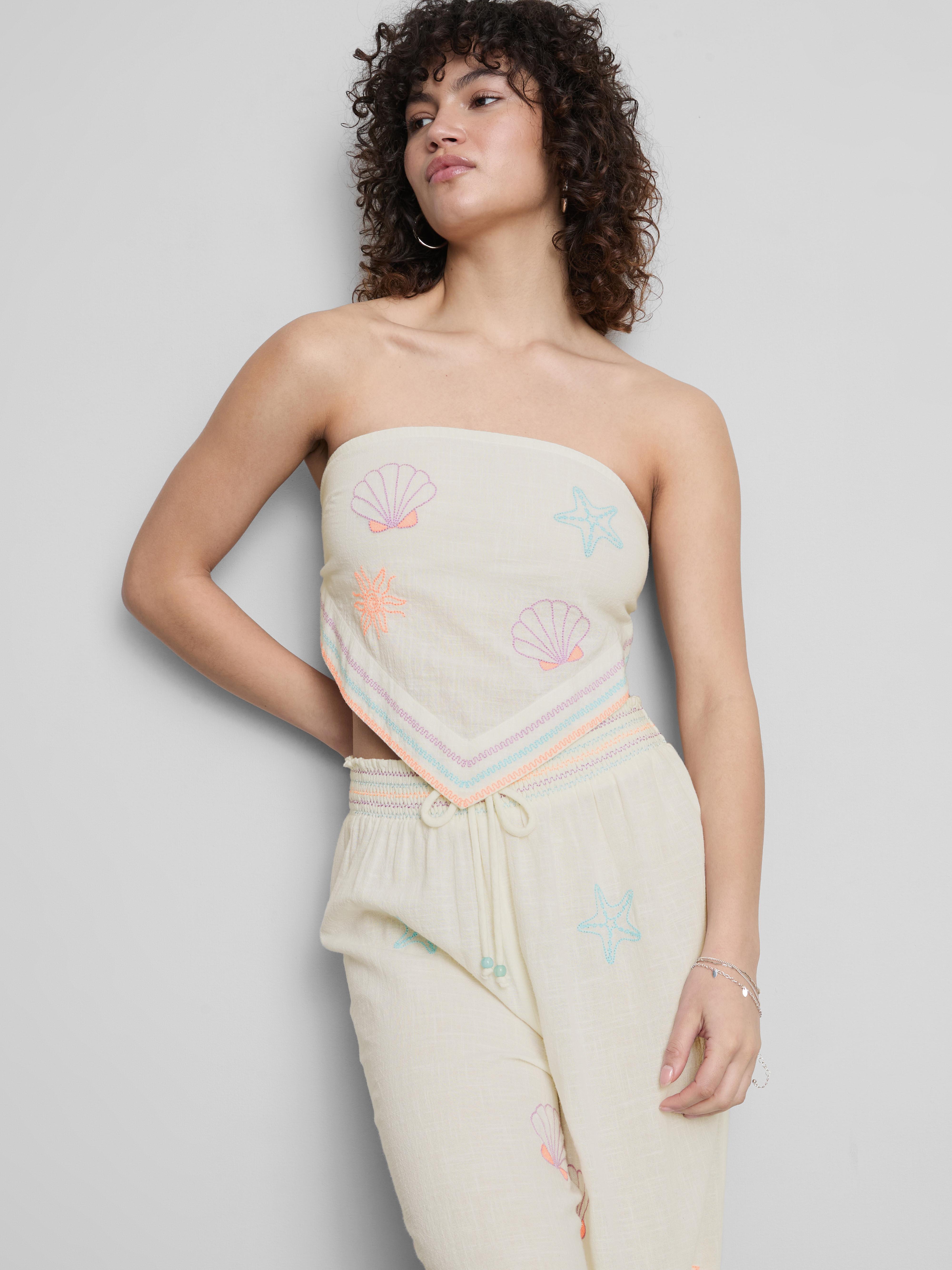 Cotton Embroidered Bandana Beach Top