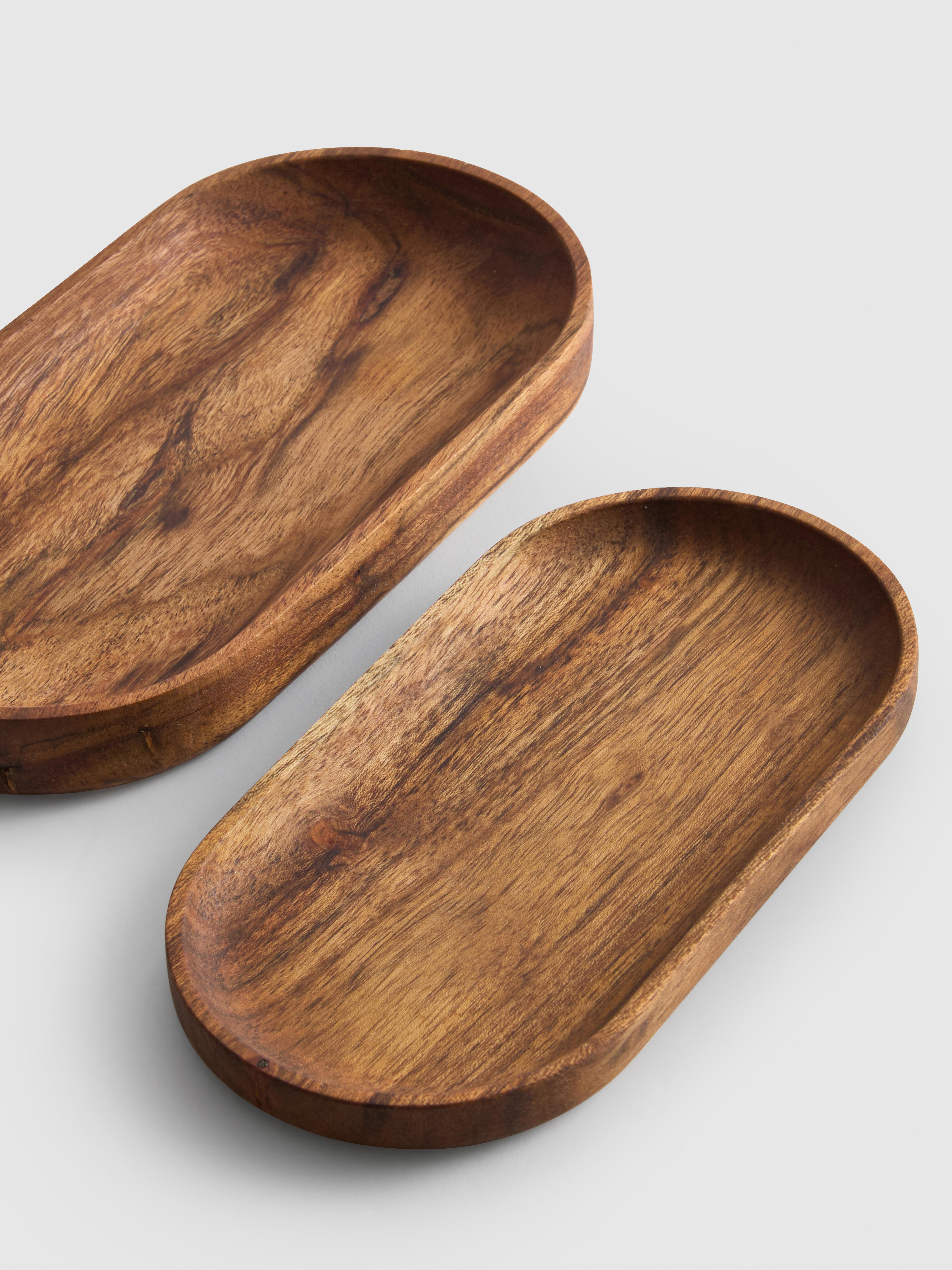 Navaris Set 3X Vassoio Legno bambù - Tris di Vassoi Impilabili con Manici Bordo Alto 3X Misure - Piatto da Portata Portavivande Portacolazione Bianco
