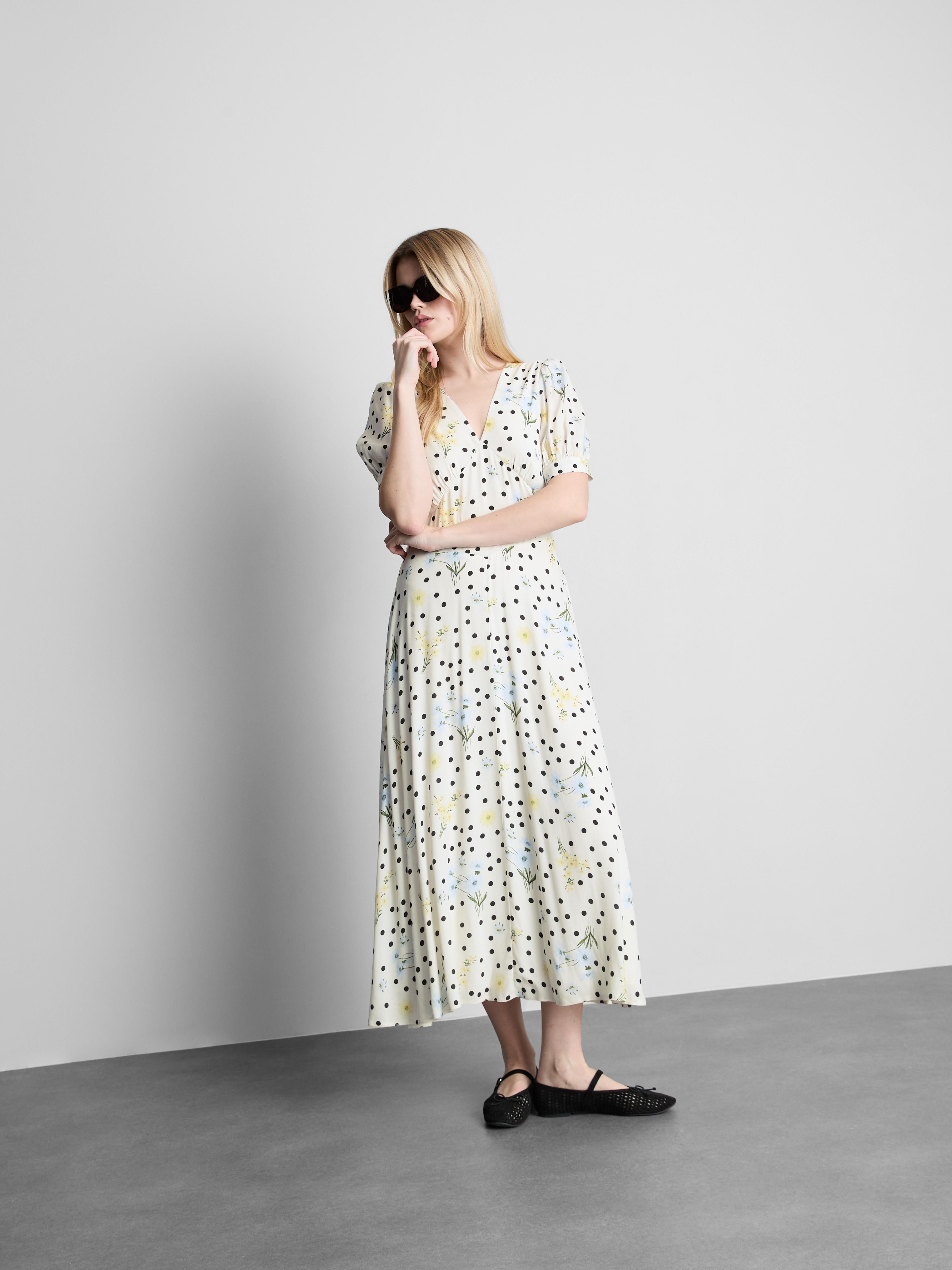 Spotted Empire Waist Midi Dress