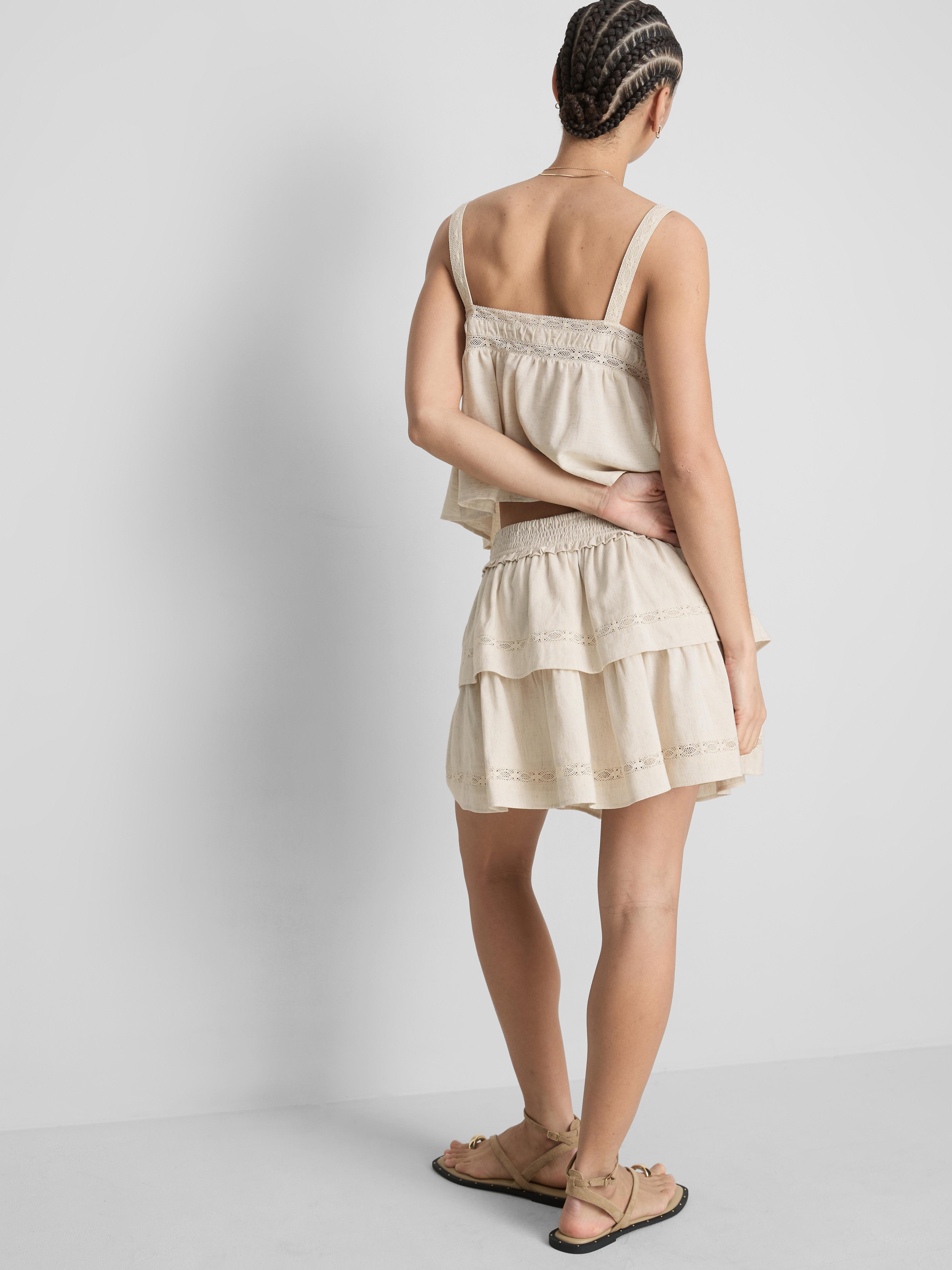 Jupe à volants en mélange de coton et dentelle