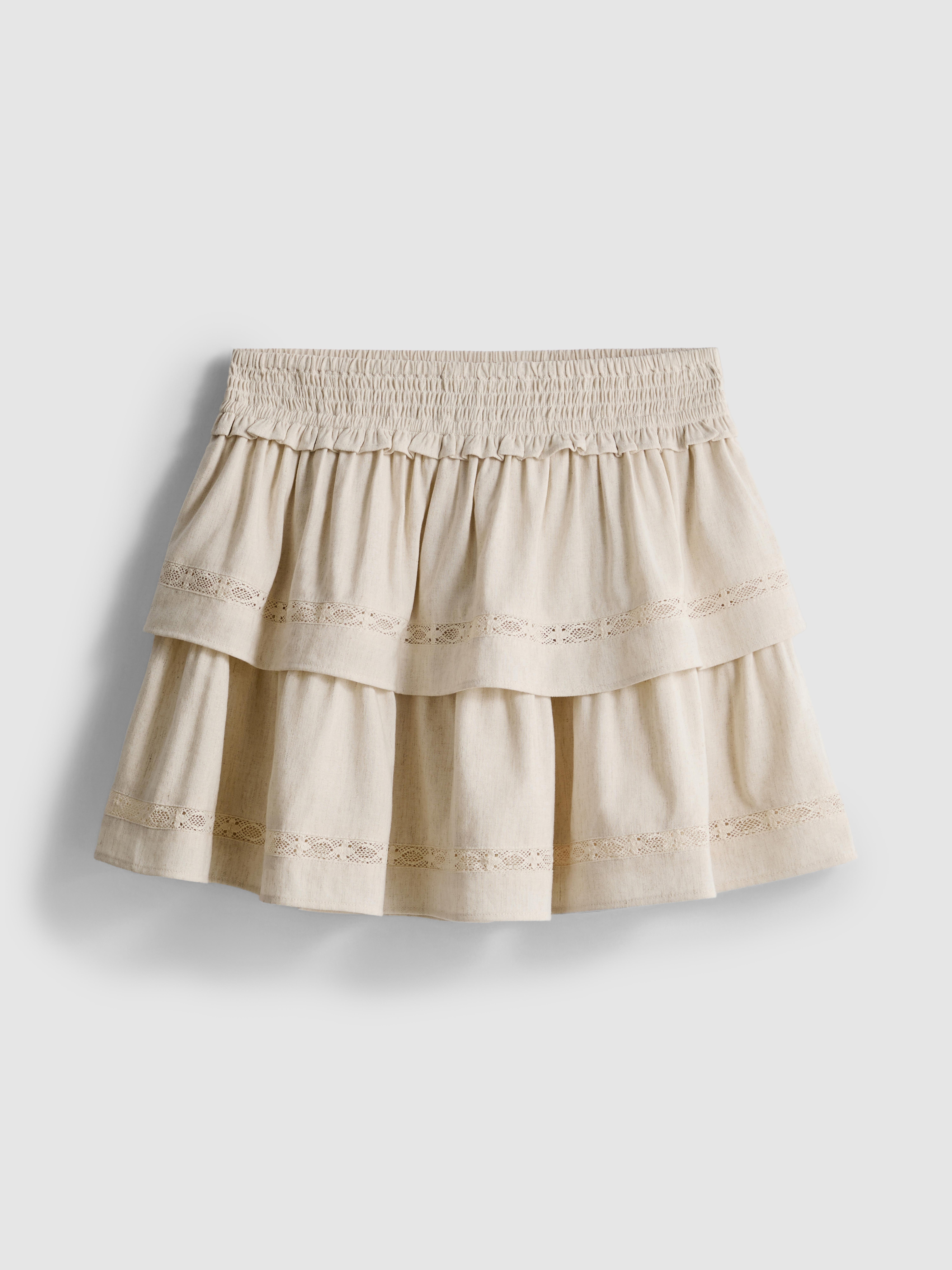 Jupe à volants en mélange de coton et dentelle