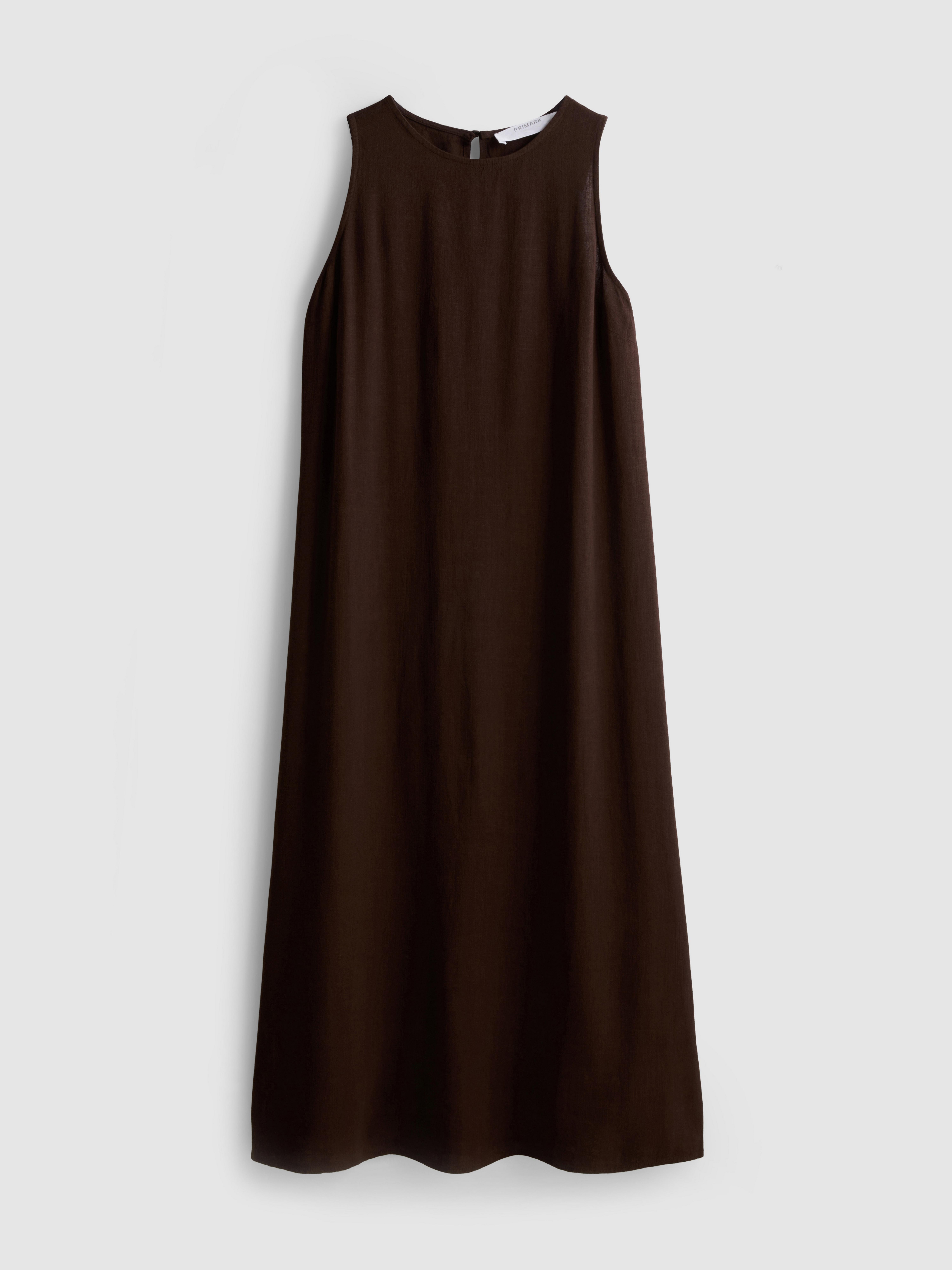 Ärmelloses Trapez-Maxikleid Schokoladenbraun