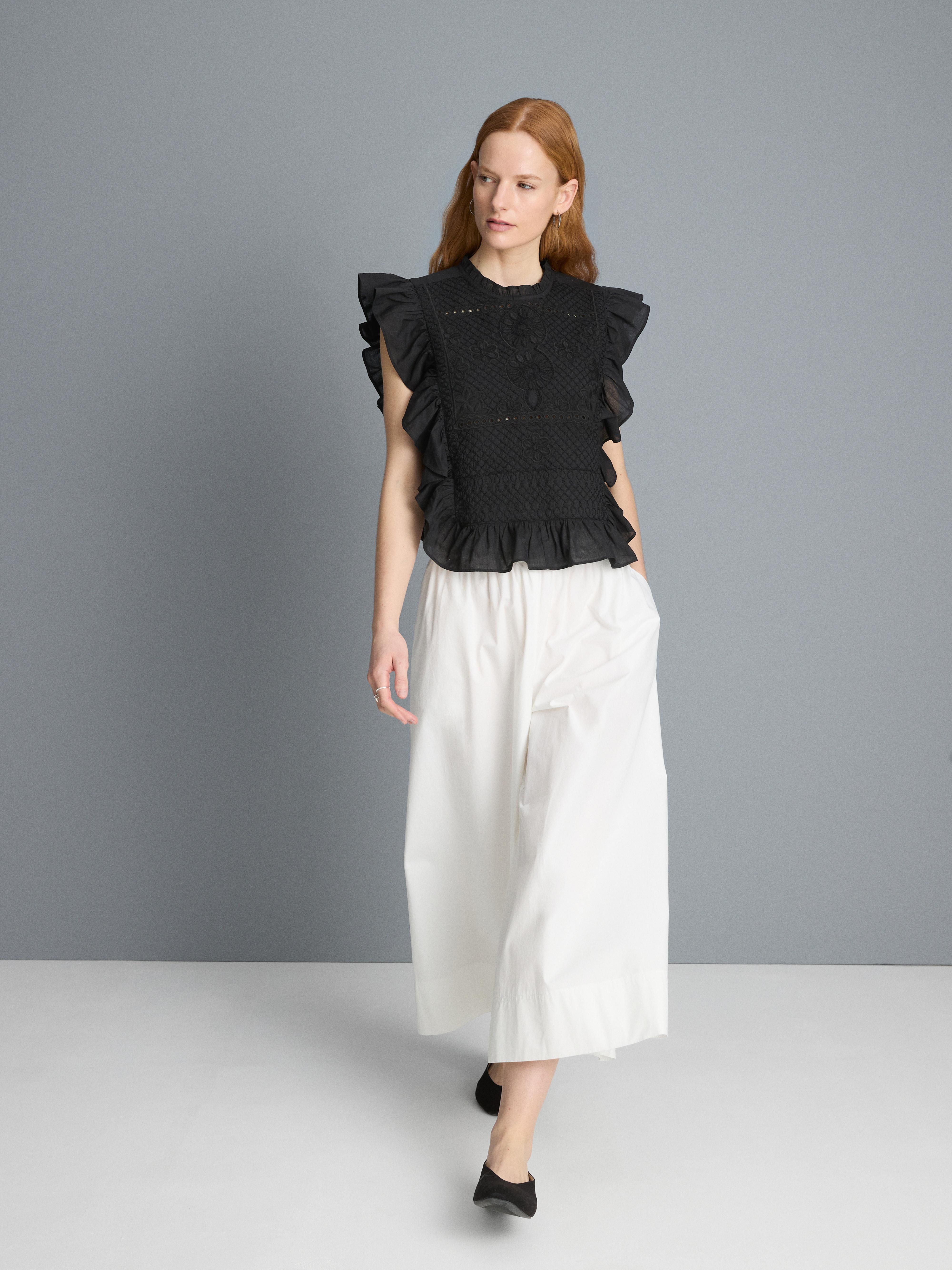 Cotton Woven Broderie Bib Top