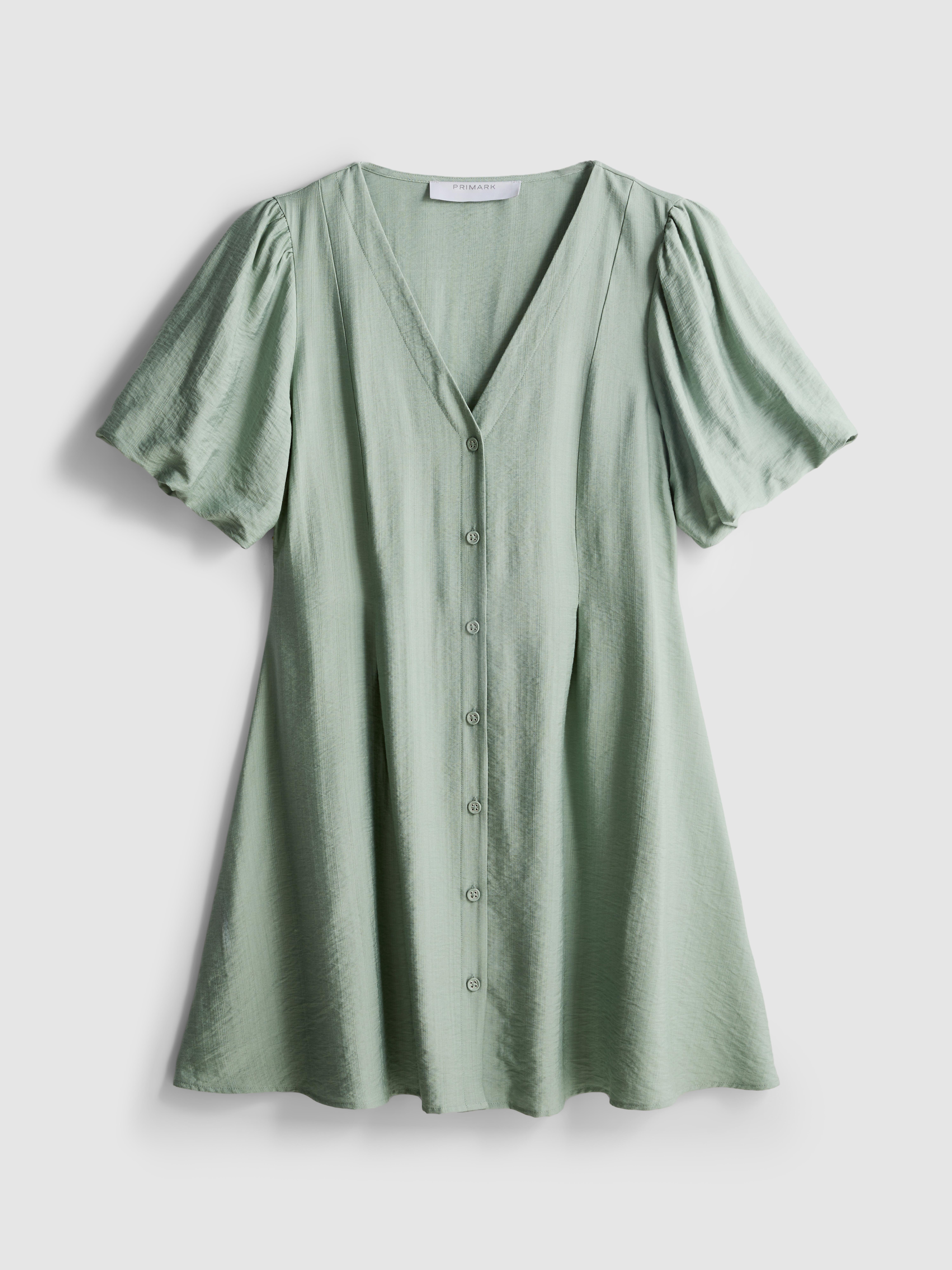 green button up mini dress The Dark Green V Neck Button-up Shirt Mini Dress - V Neck, Short Sleeve A  Line Dresses - Dark Green,Black,Pink - Dresses main image 0