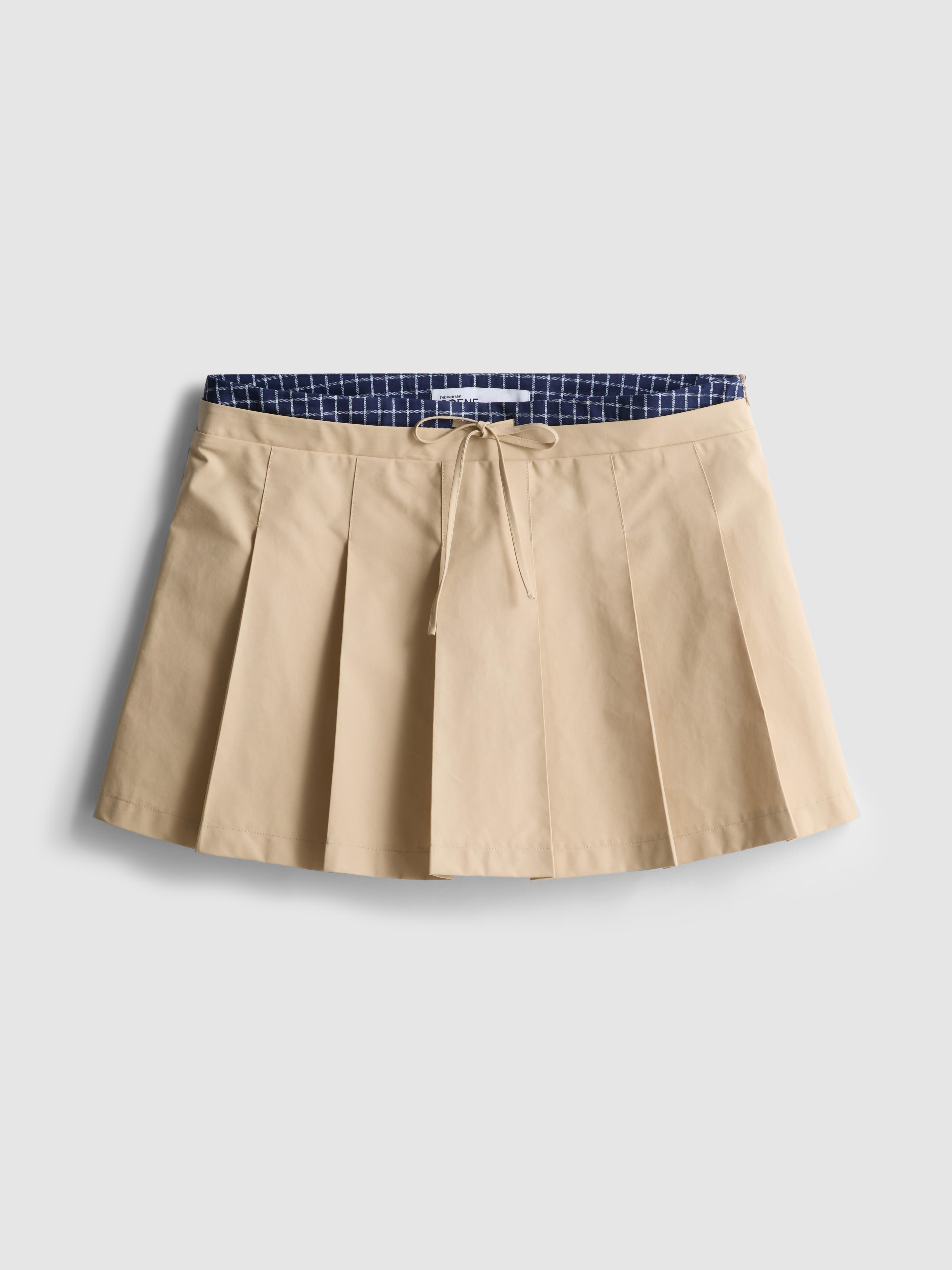 Double-Waistband Pleated Mini Skirt