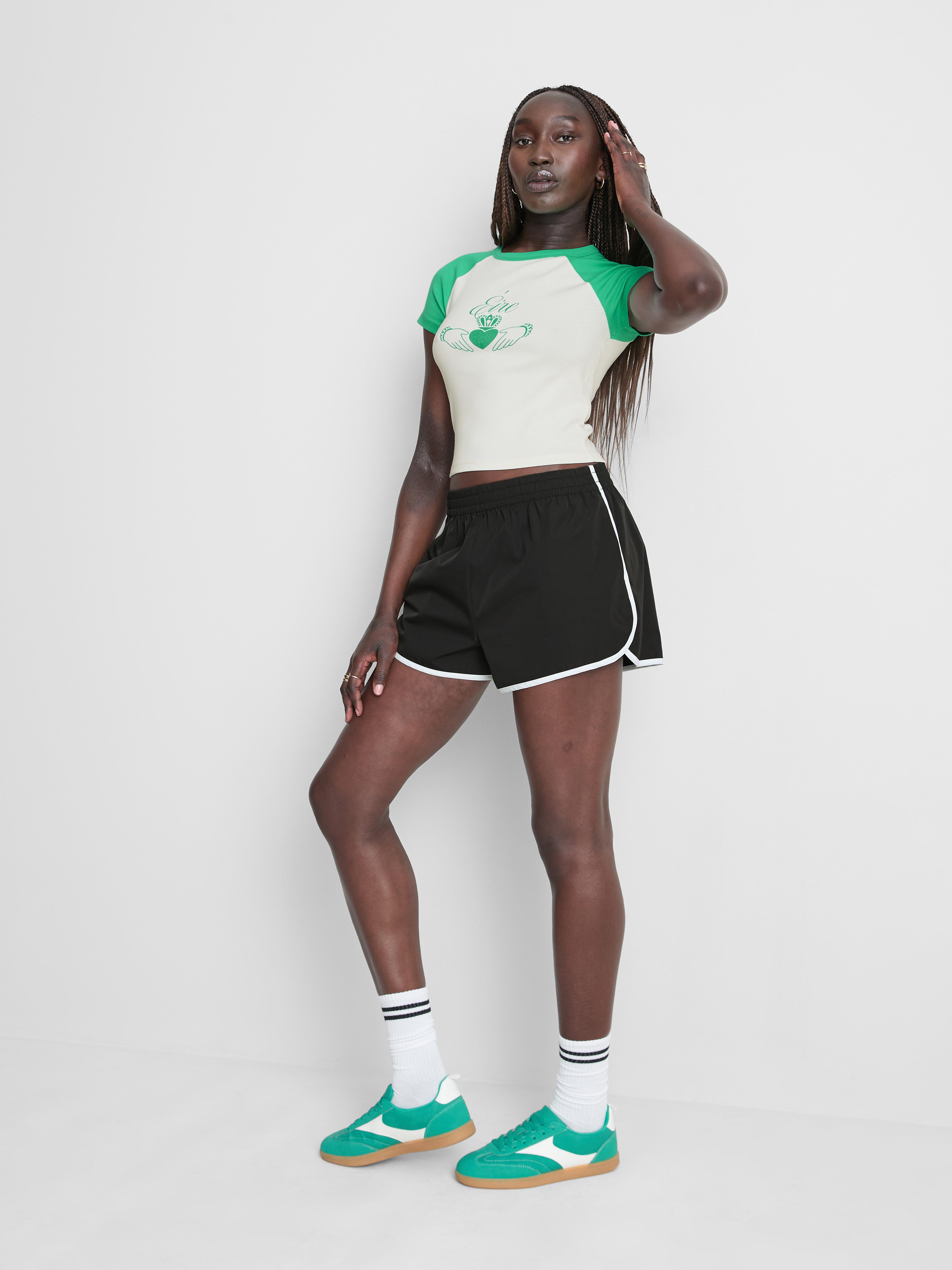 Contrast Trim Running Shorts Black