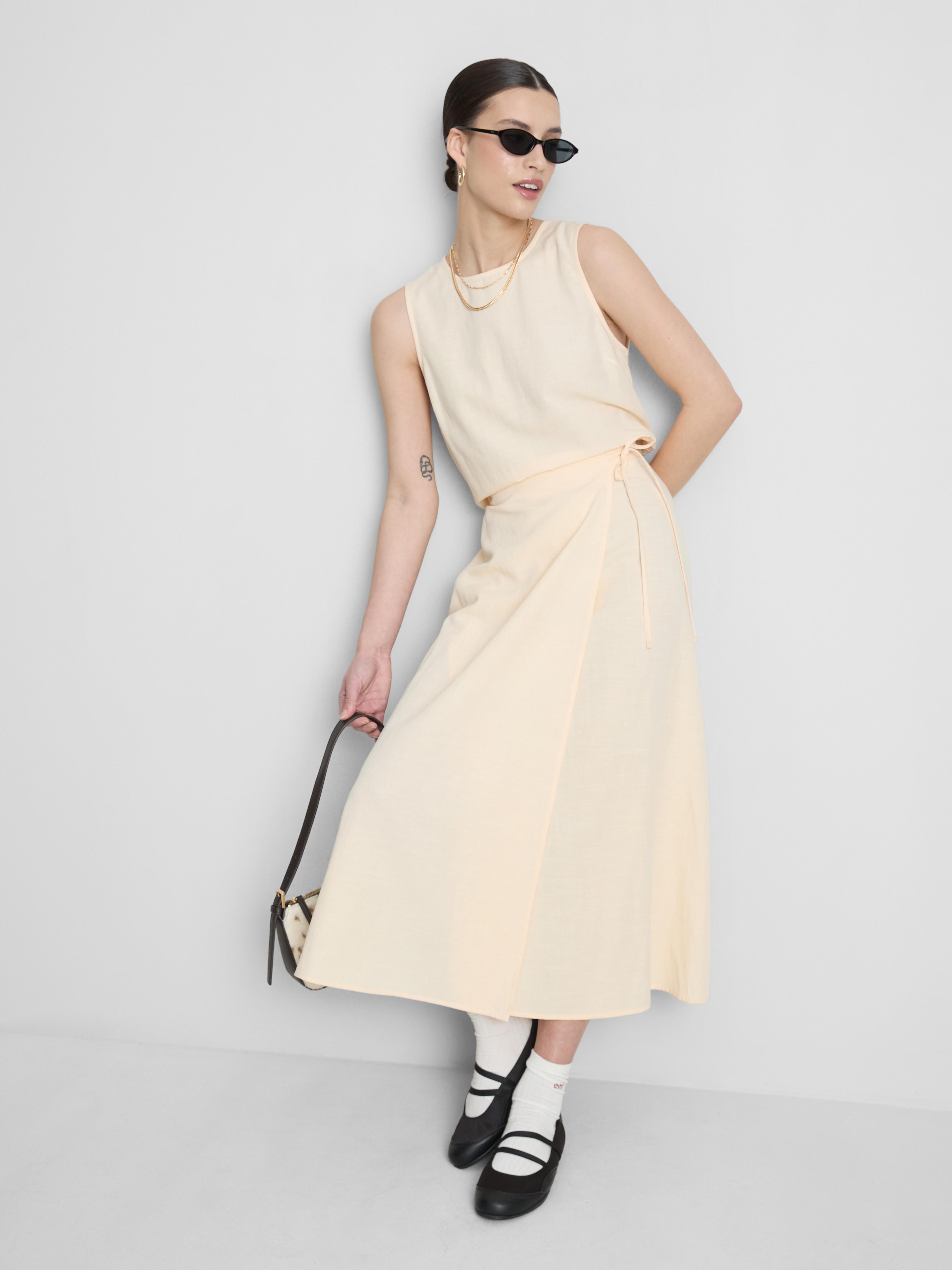 Cotton-Blend Side-Tie Midi Skirt