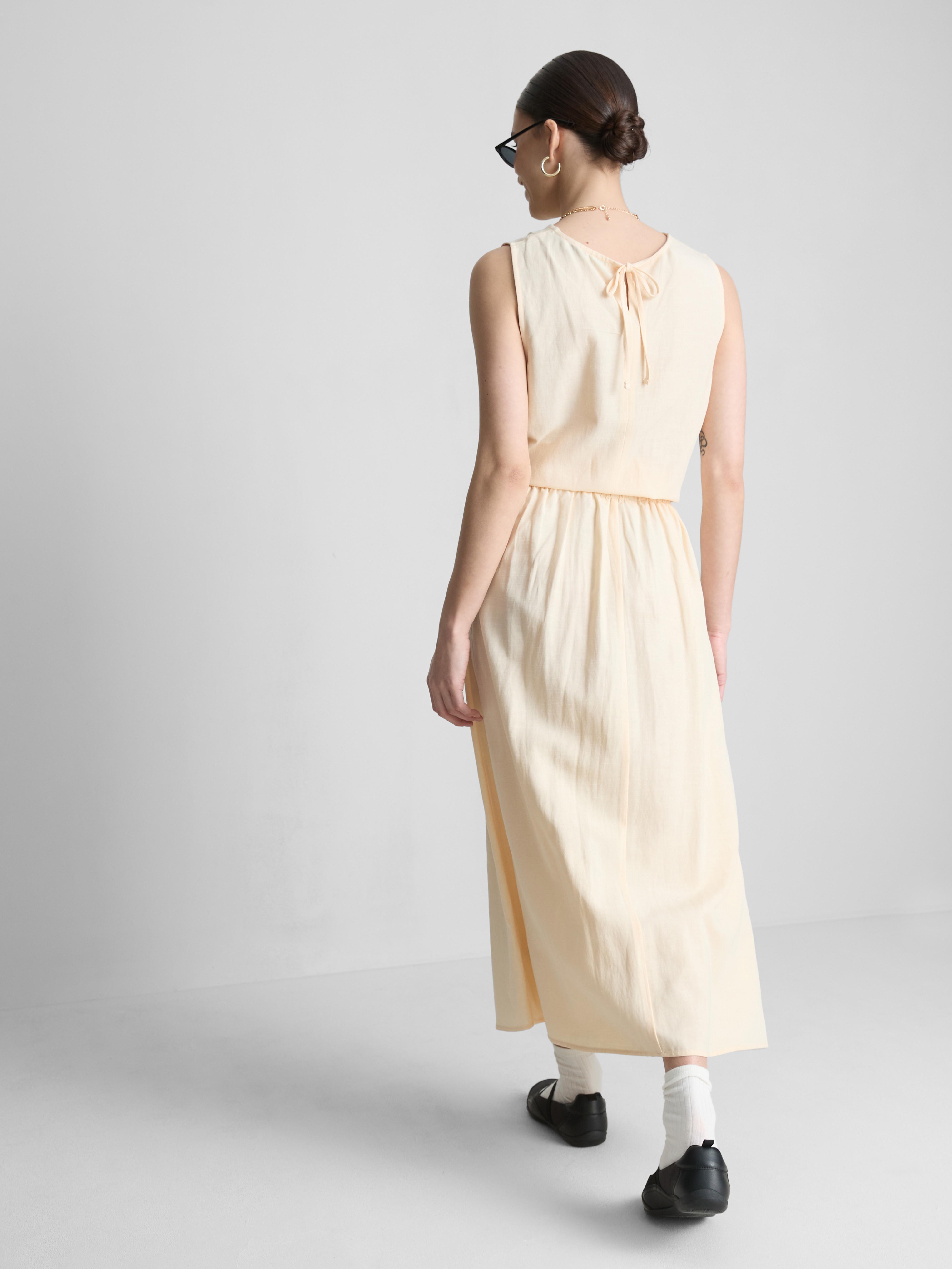 Cotton Blend Tie Side Midi Skirt