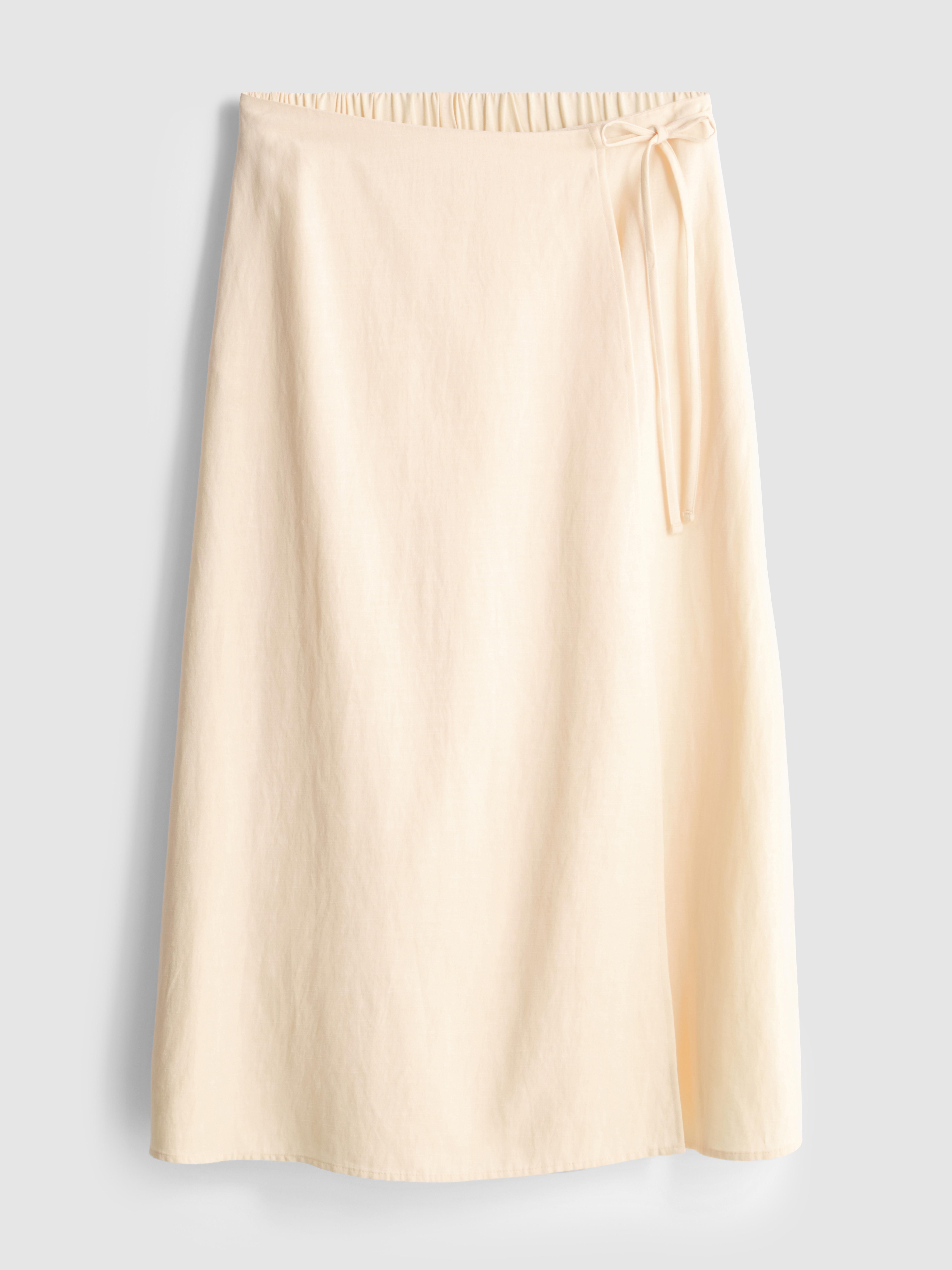 Cotton Blend Tie Side Midi Skirt
