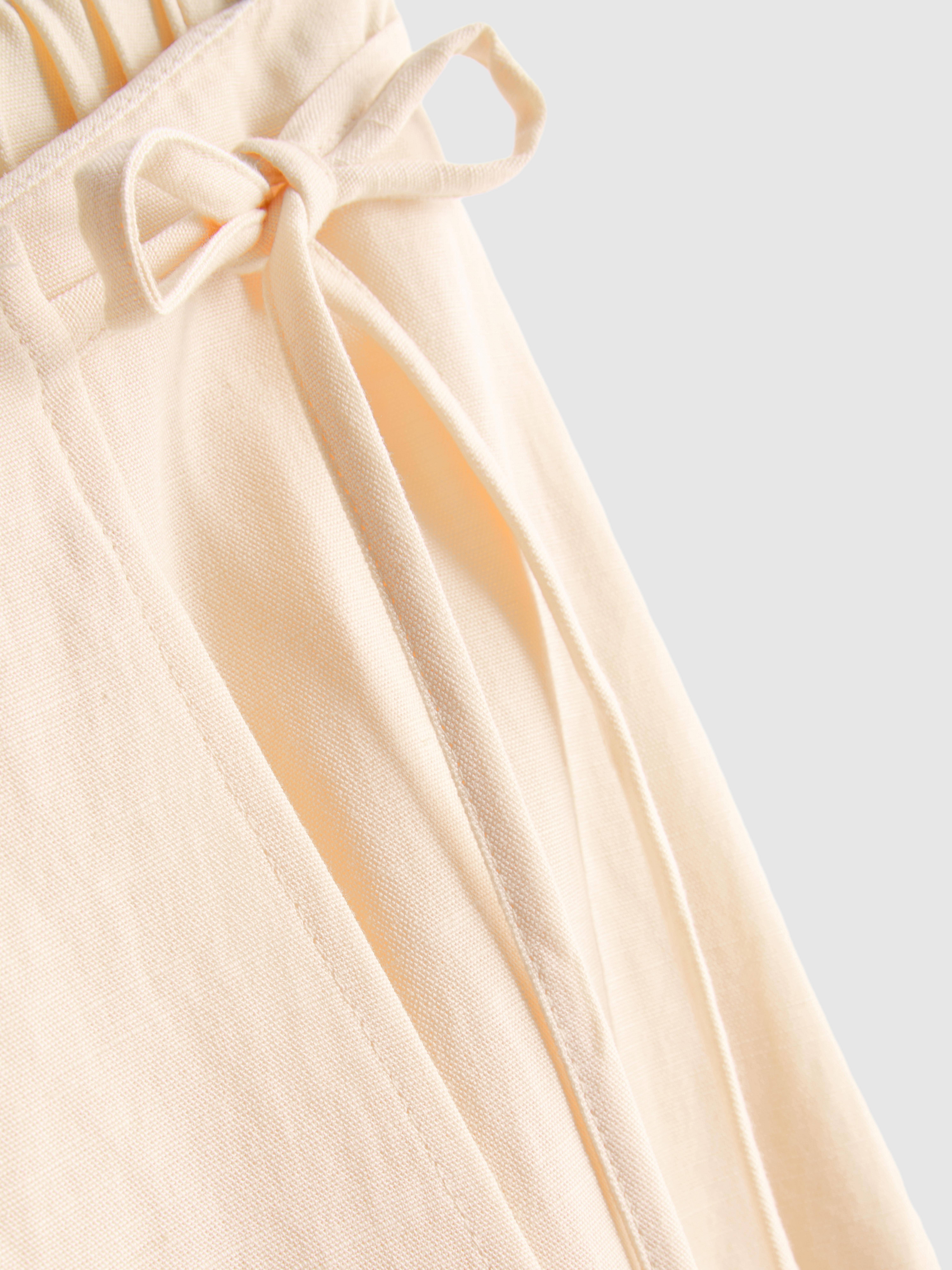 Cotton Blend Tie Side Midi Skirt