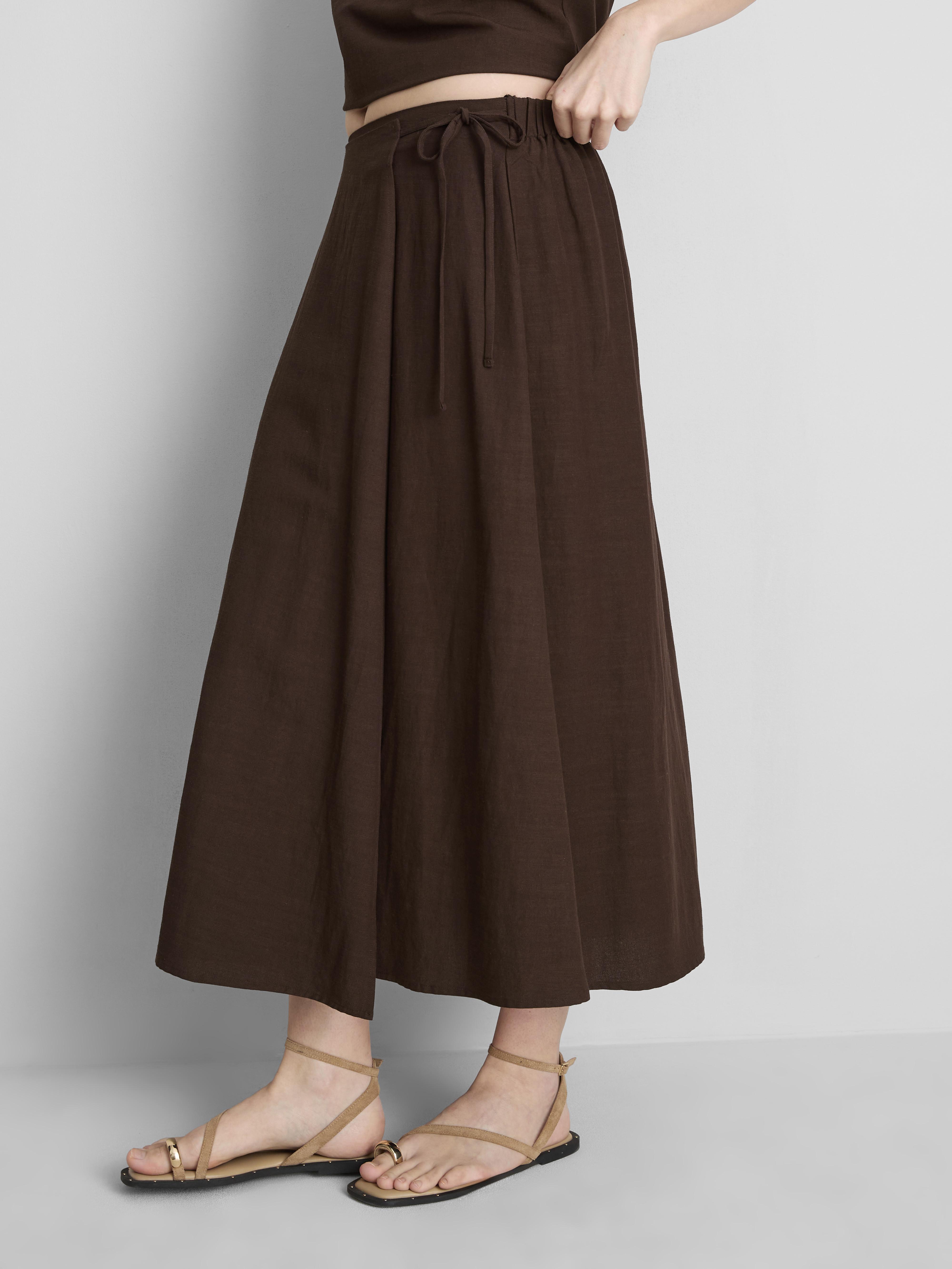 Falda midi con lazada lateral en mezcla de algodón