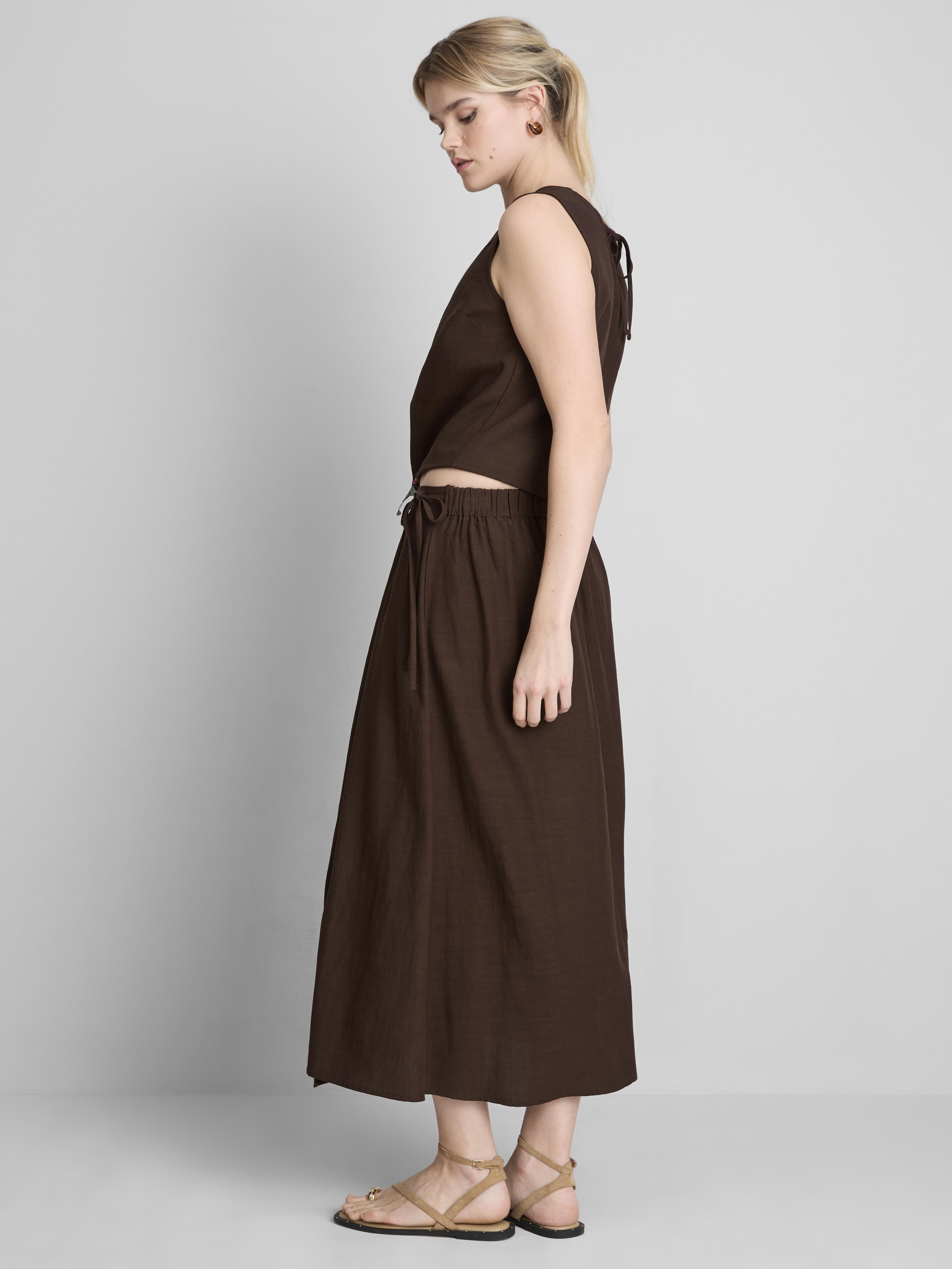 Cotton Blend Tie Side Midi Skirt