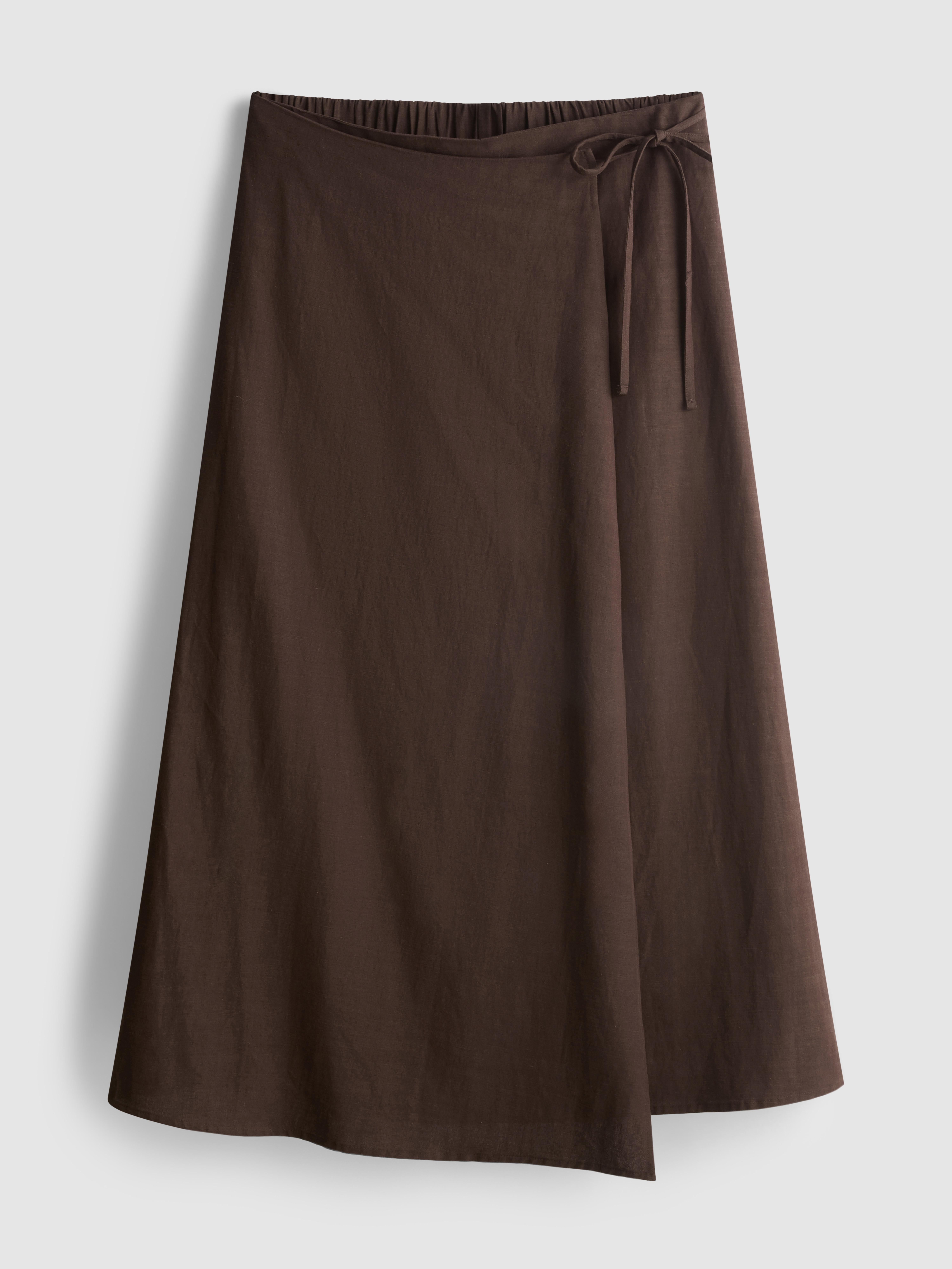 Cotton Blend Tie Side Midi Skirt