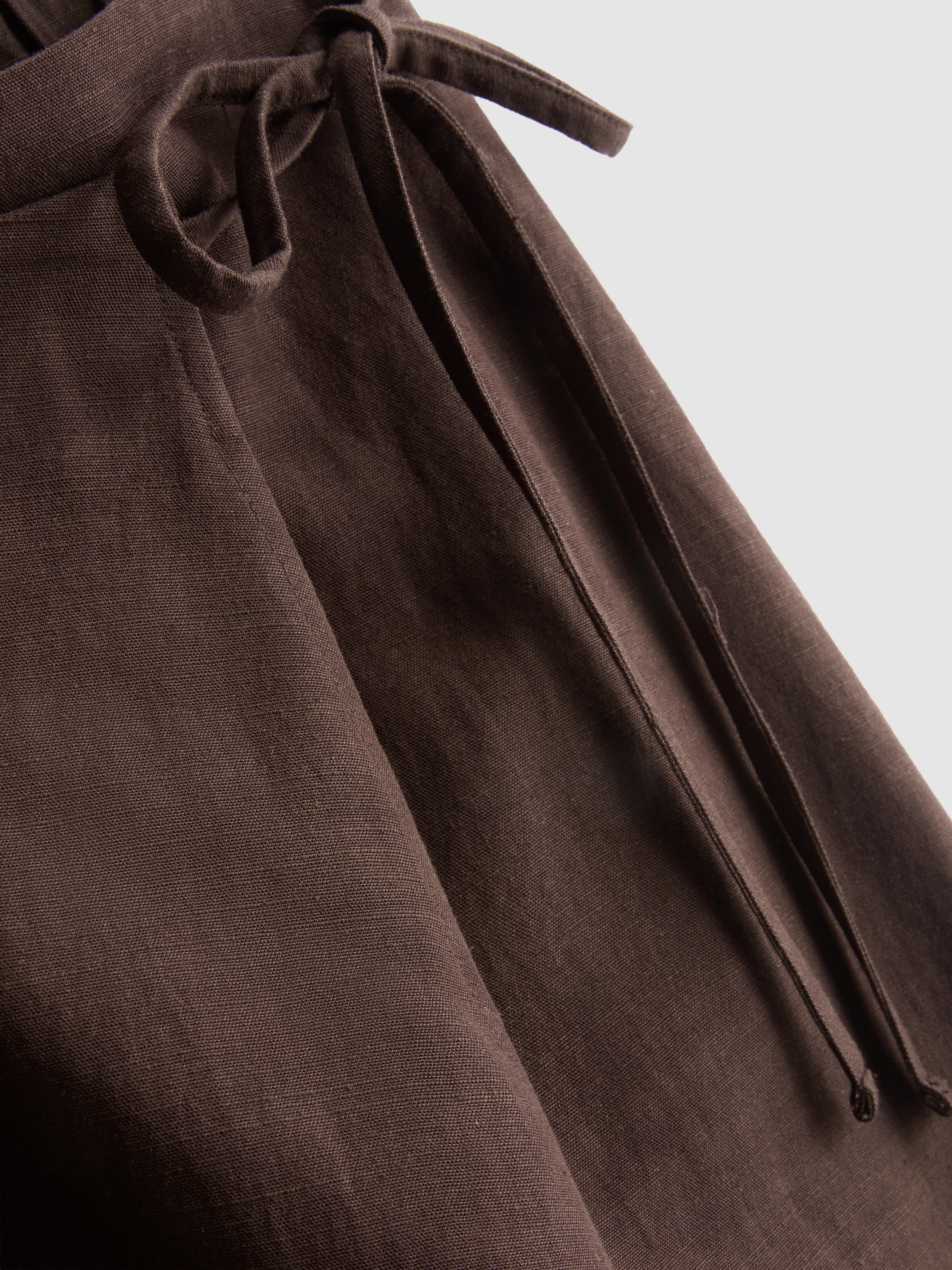 Cotton Blend Tie Side Midi Skirt