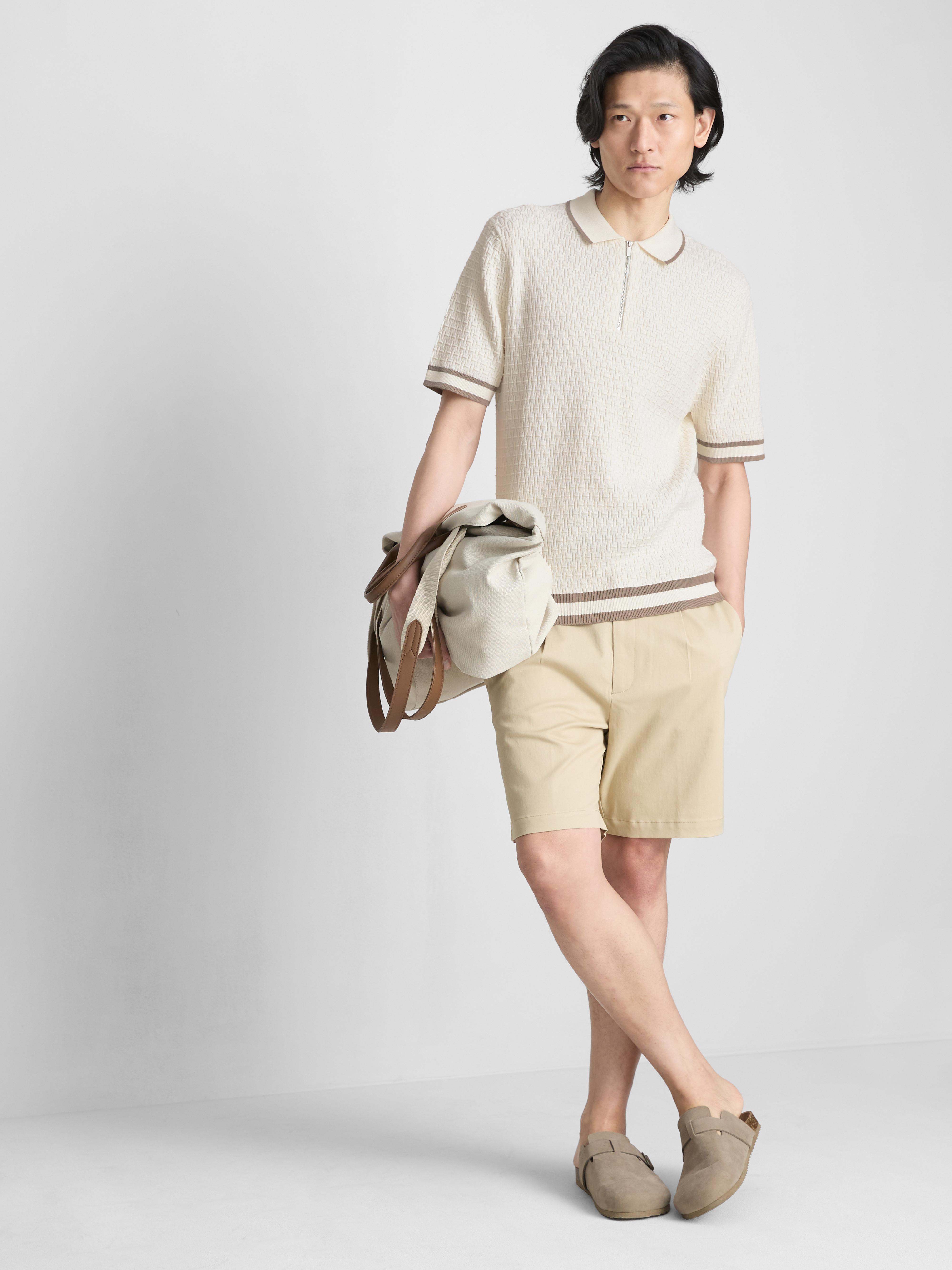 Tricou polo texturat cu fermoar The Edit
