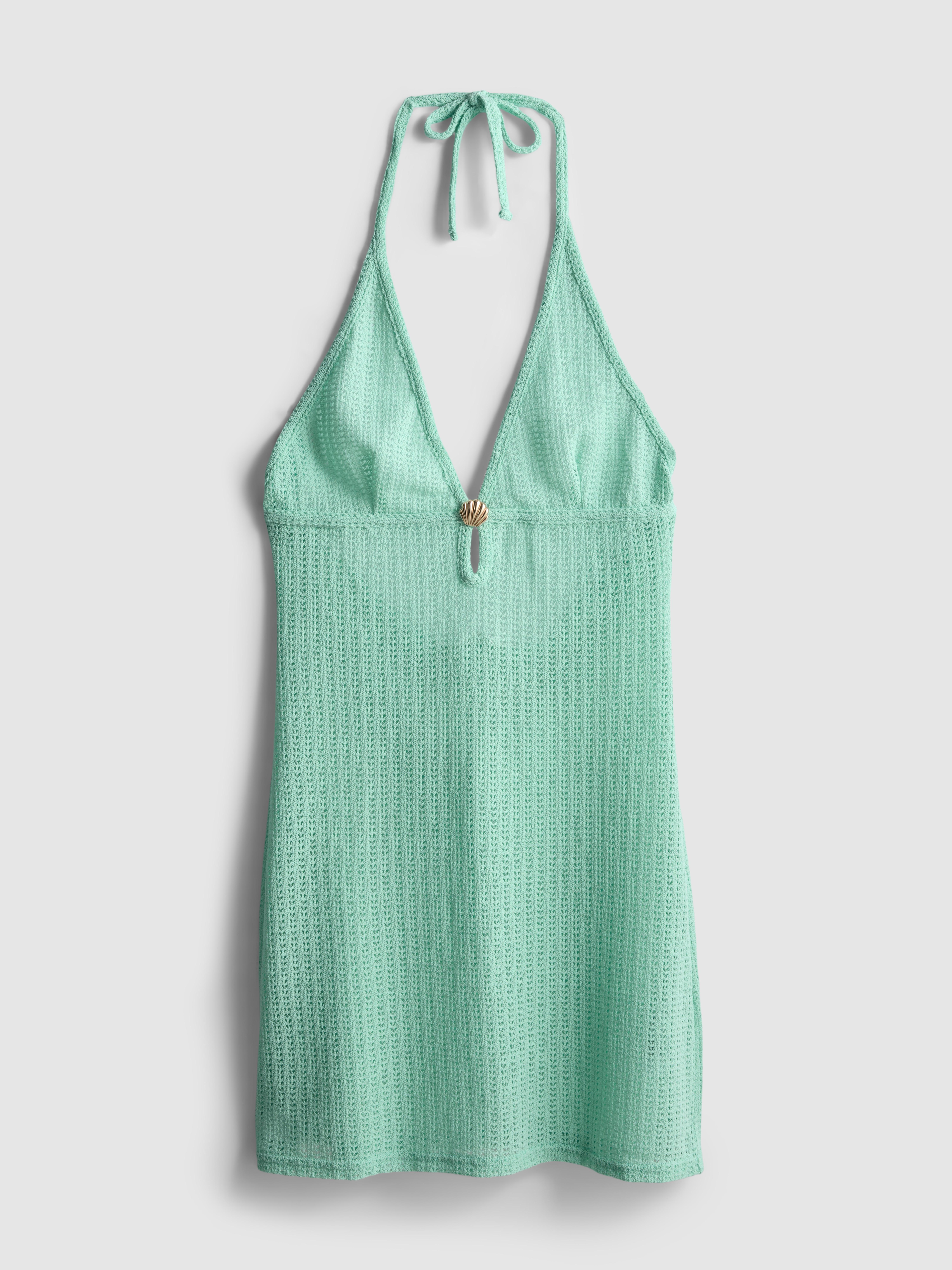 Halter-Neck Shell Mini Beach Dress