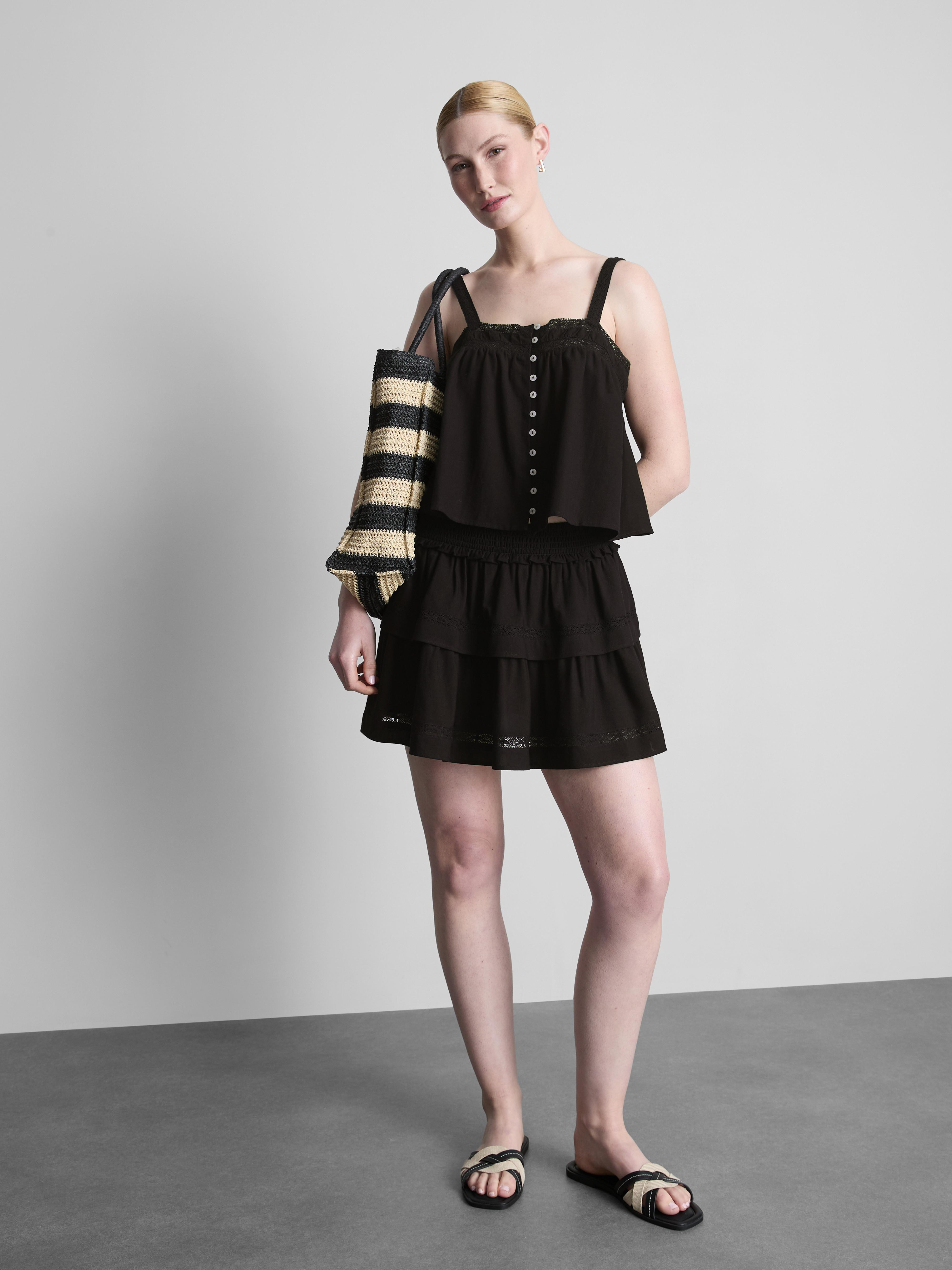 Cotton-Blend Lace-Detail Top Black