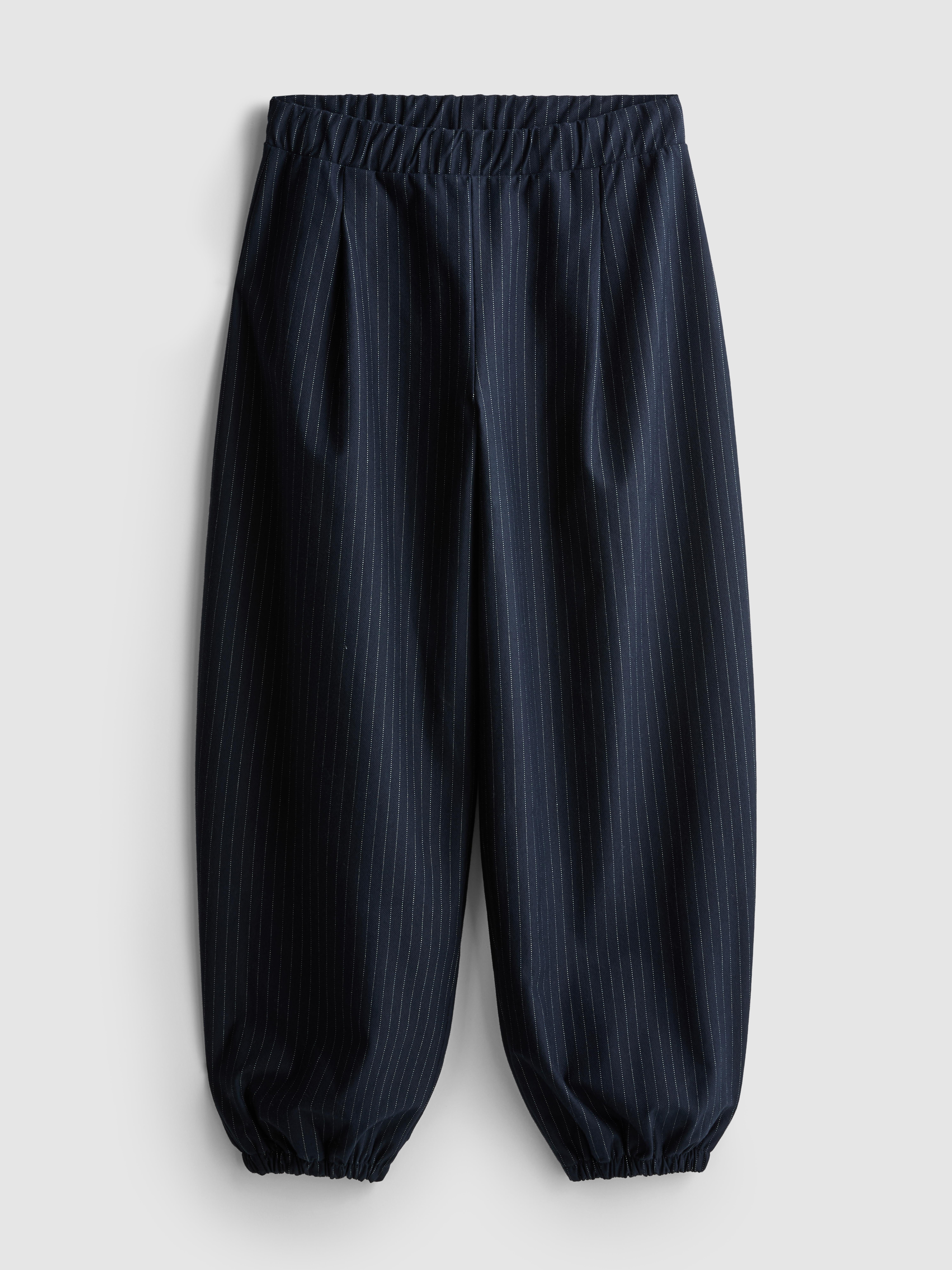 Women's Navy Pinstripe Barrel-Leg Pants