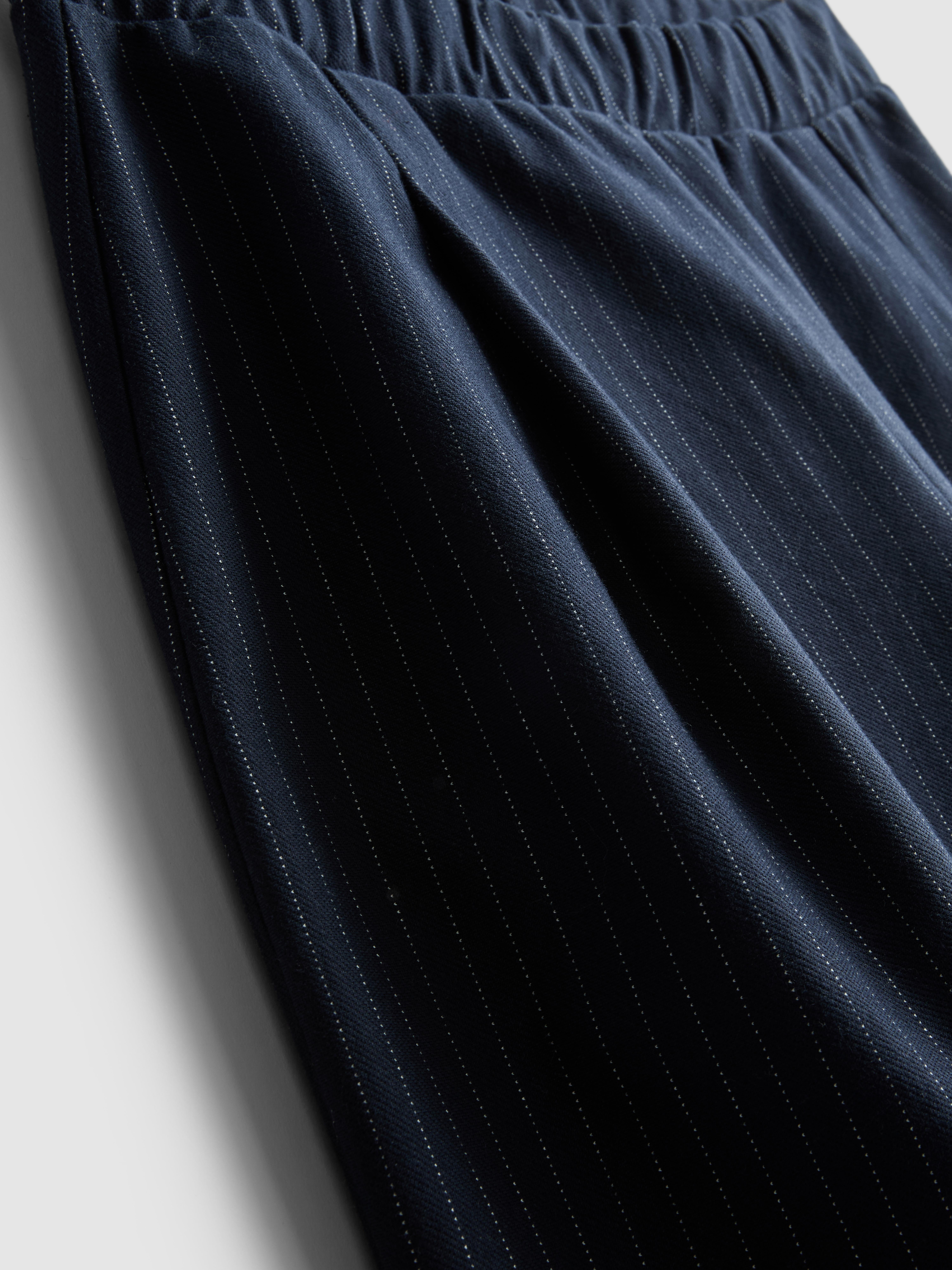 Women's Navy Pinstripe Barrel-Leg Pants