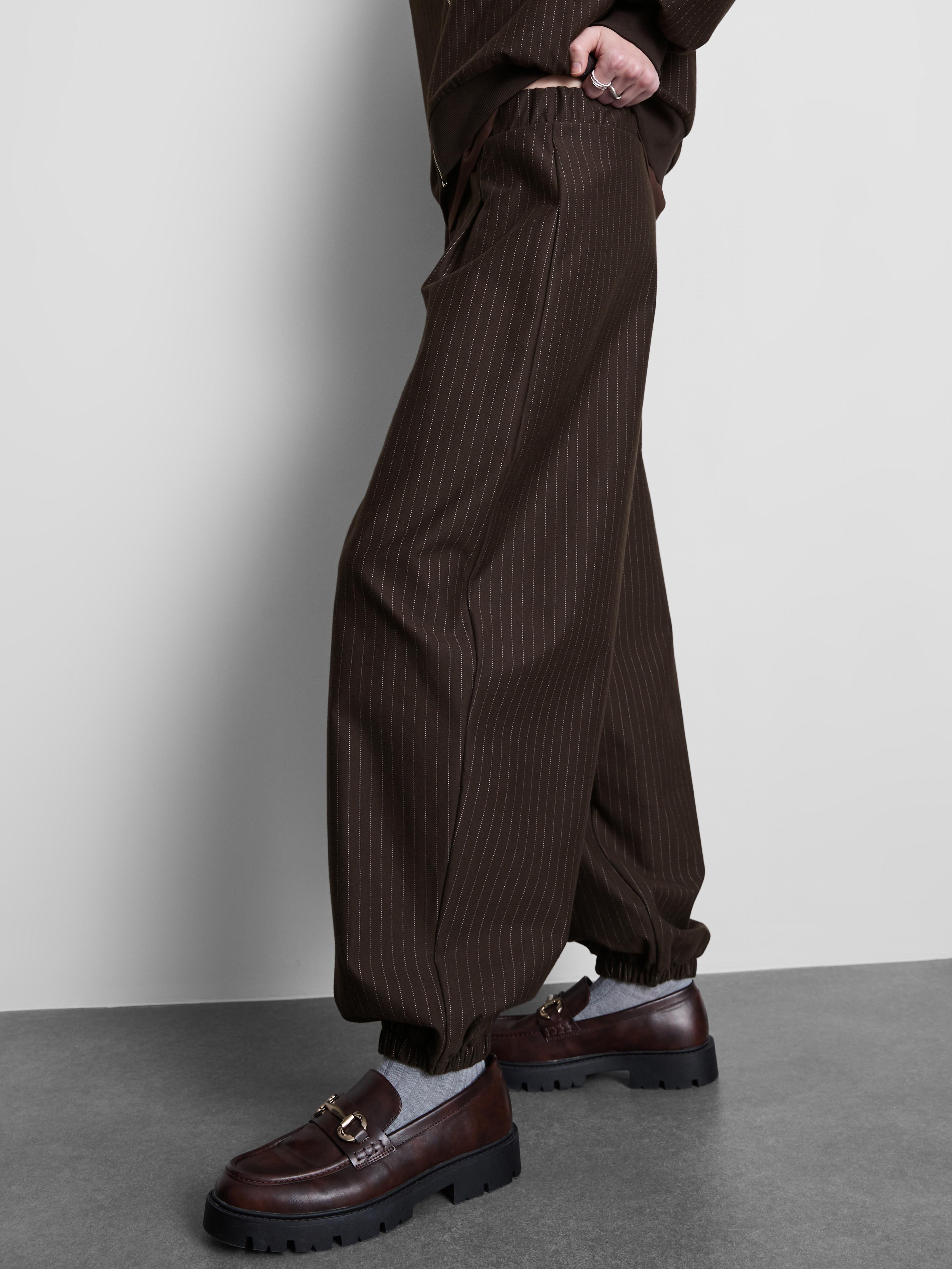 Women's Chocolate Pinstripe Barrel-Leg Pants