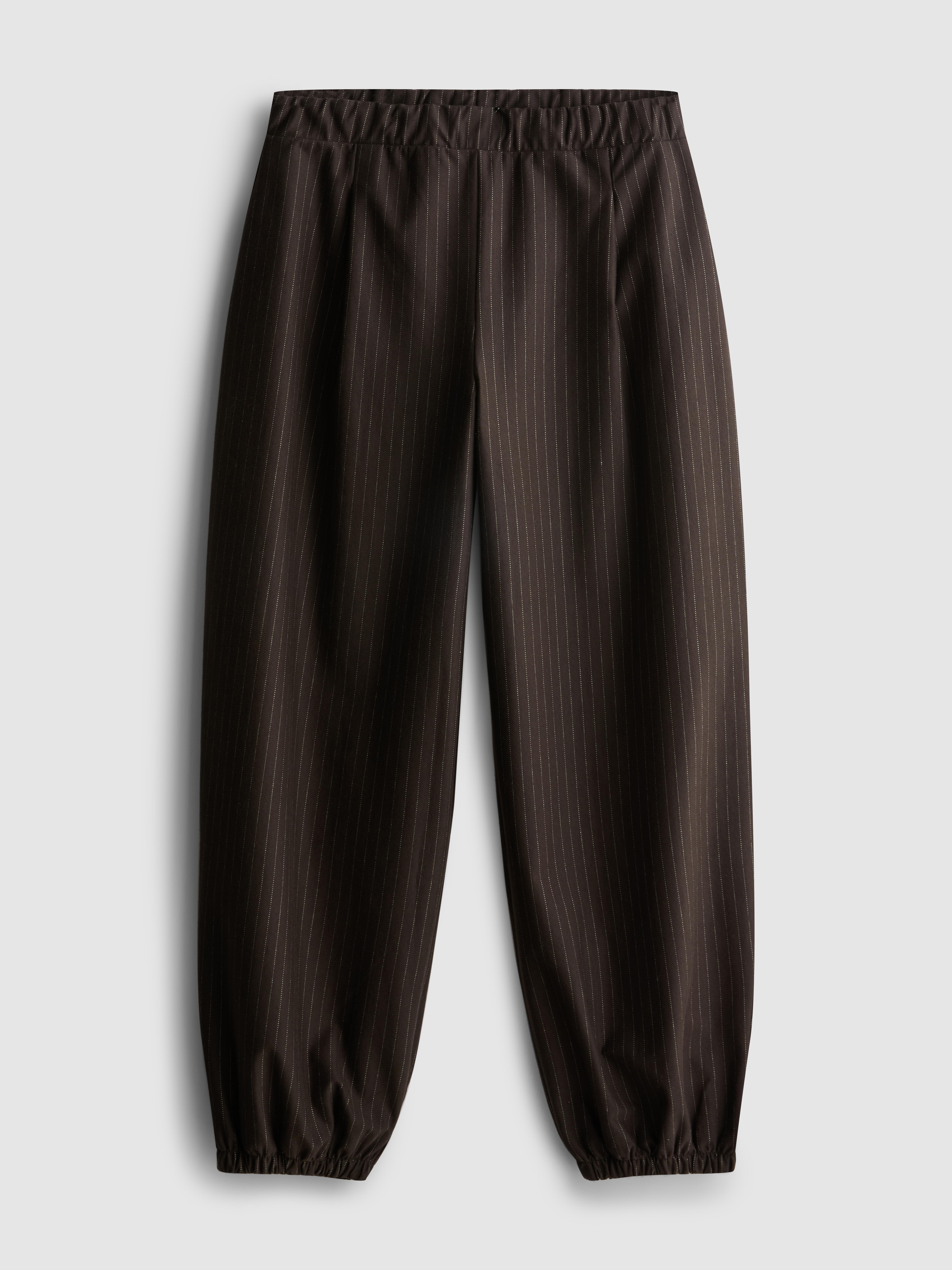 Women's Chocolate Pinstripe Barrel-Leg Pants