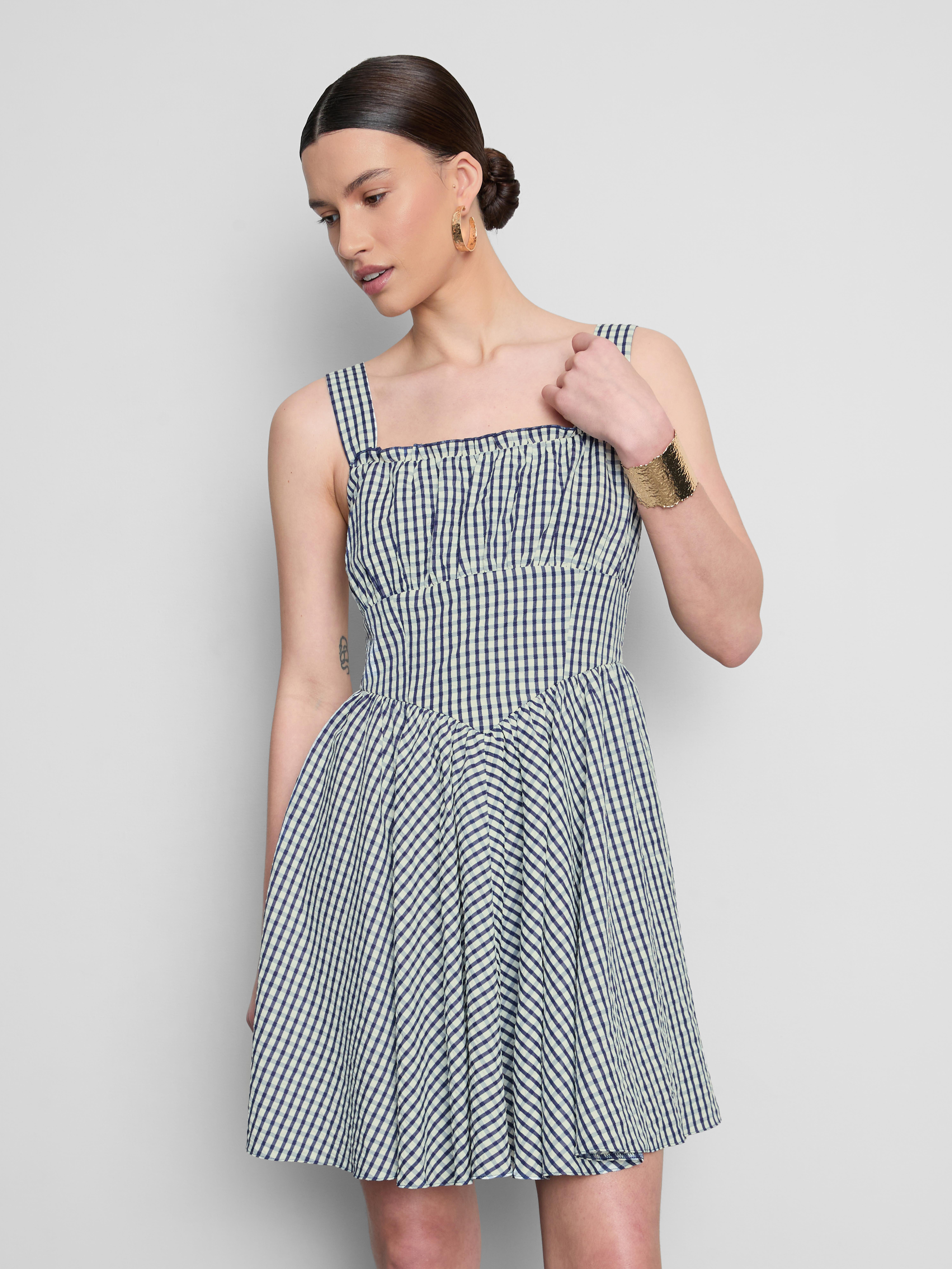 Geruite mini-jurk in korsetstijl