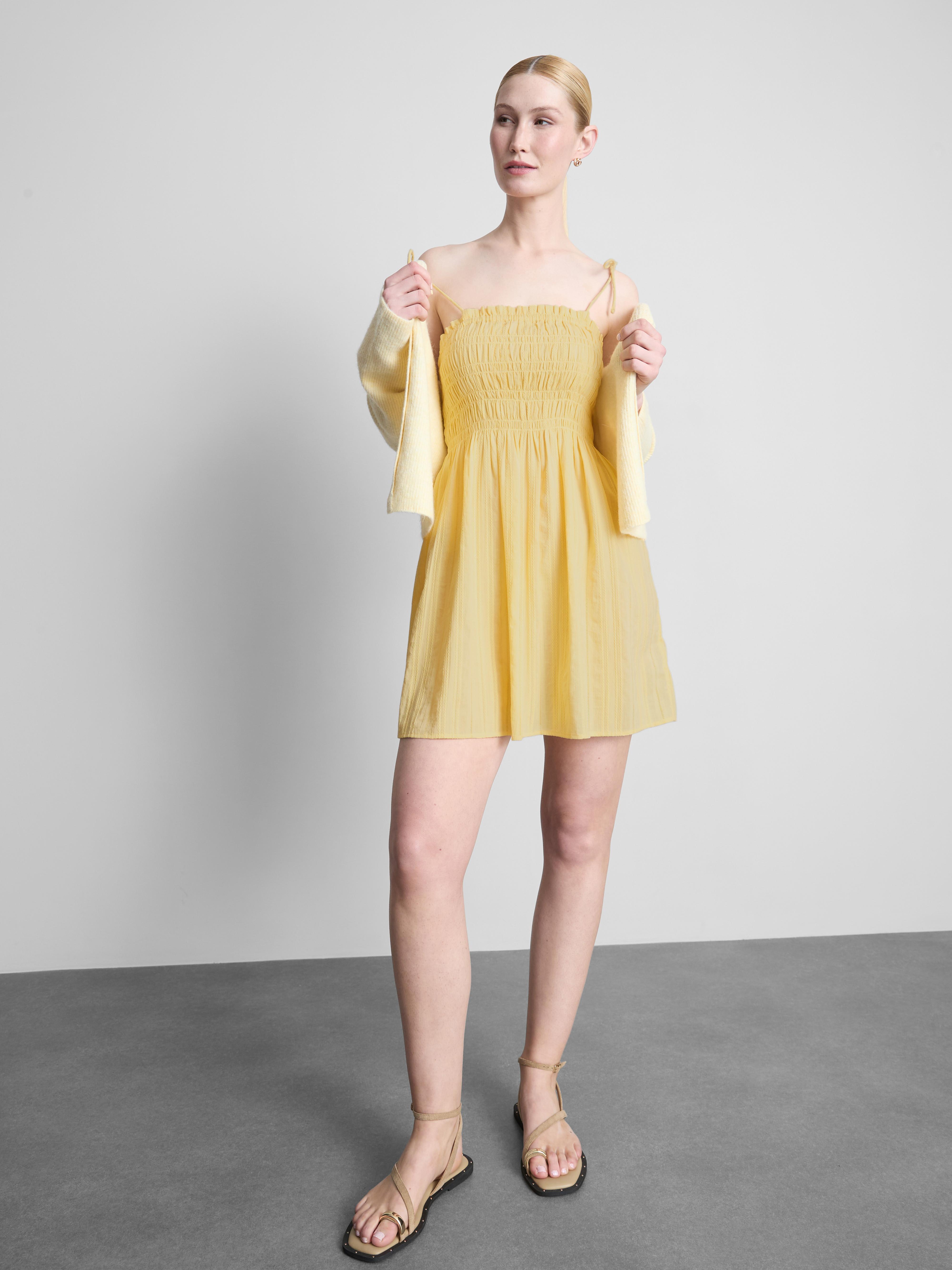 Baumwoll-Minikleid mit gekräuseltem Mieder