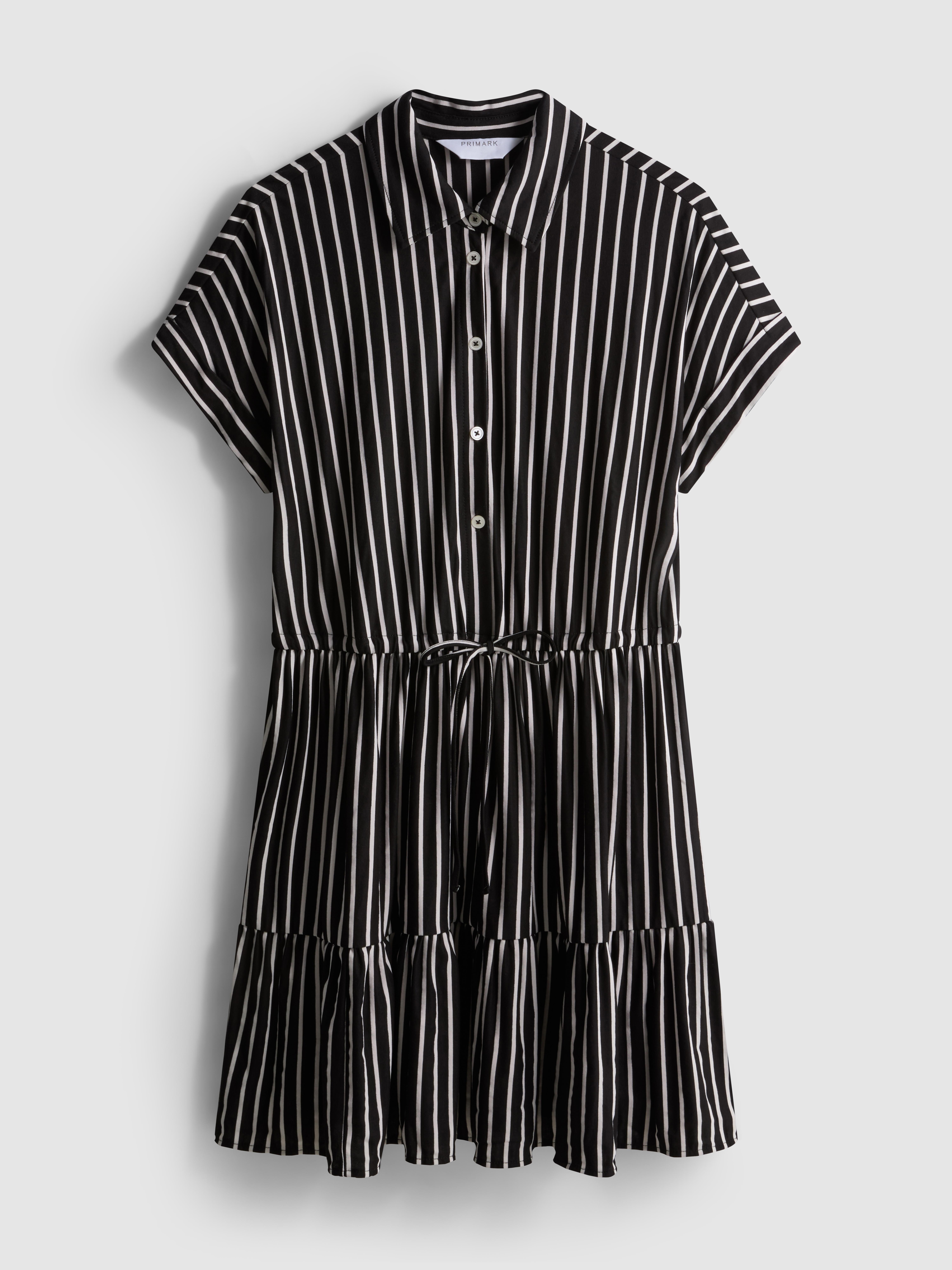 Tiered Stripe Mini Shirt Dress