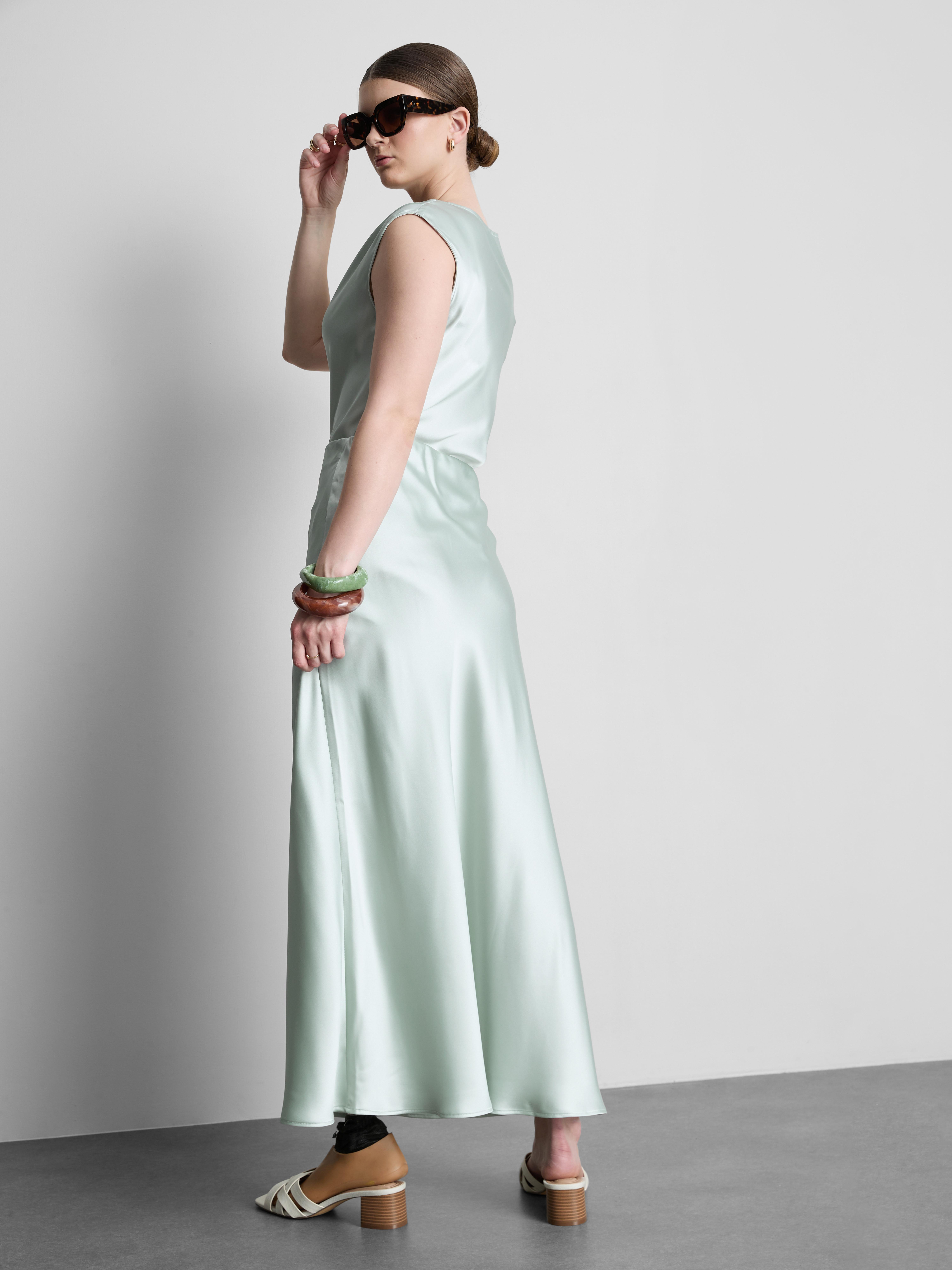 Satin Circle-Cut Midi Skirt